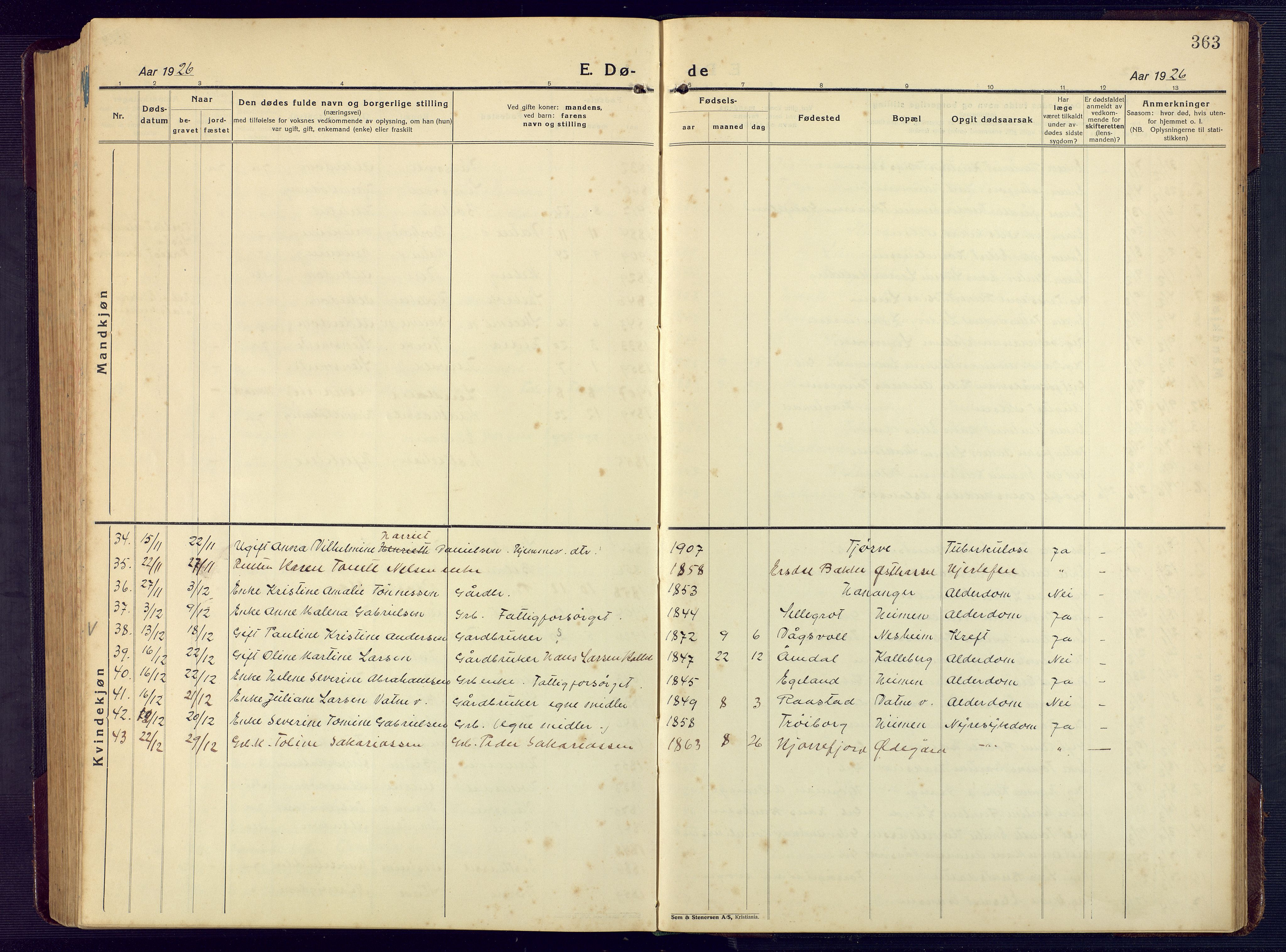 Lista sokneprestkontor, AV/SAK-1111-0027/F/Fb/L0006: Parish register (copy) no. B 6, 1924-1947, p. 363