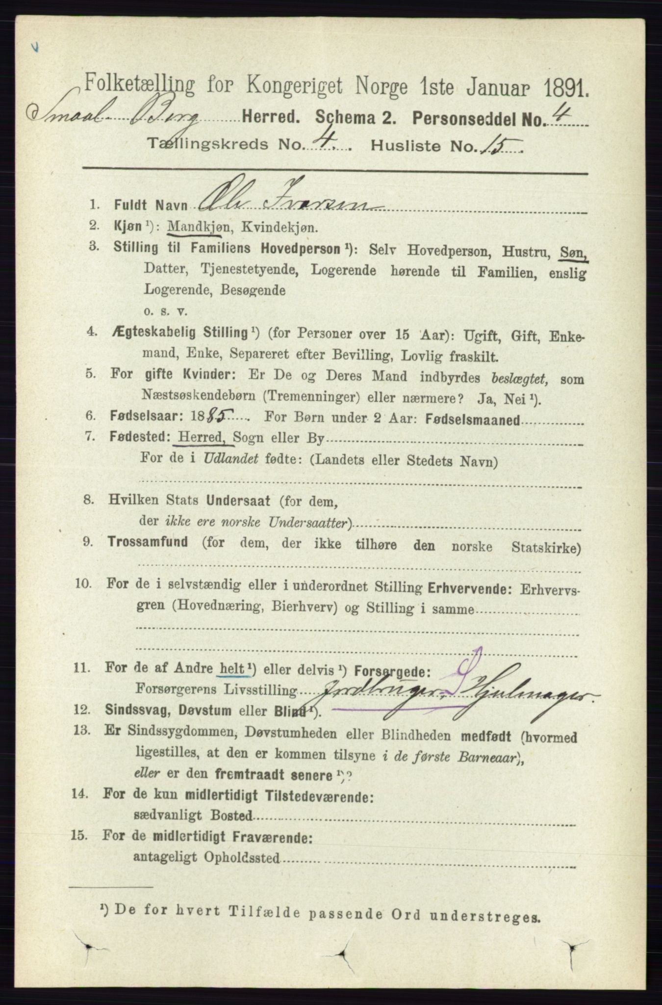 RA, 1891 census for 0116 Berg, 1891, p. 2902