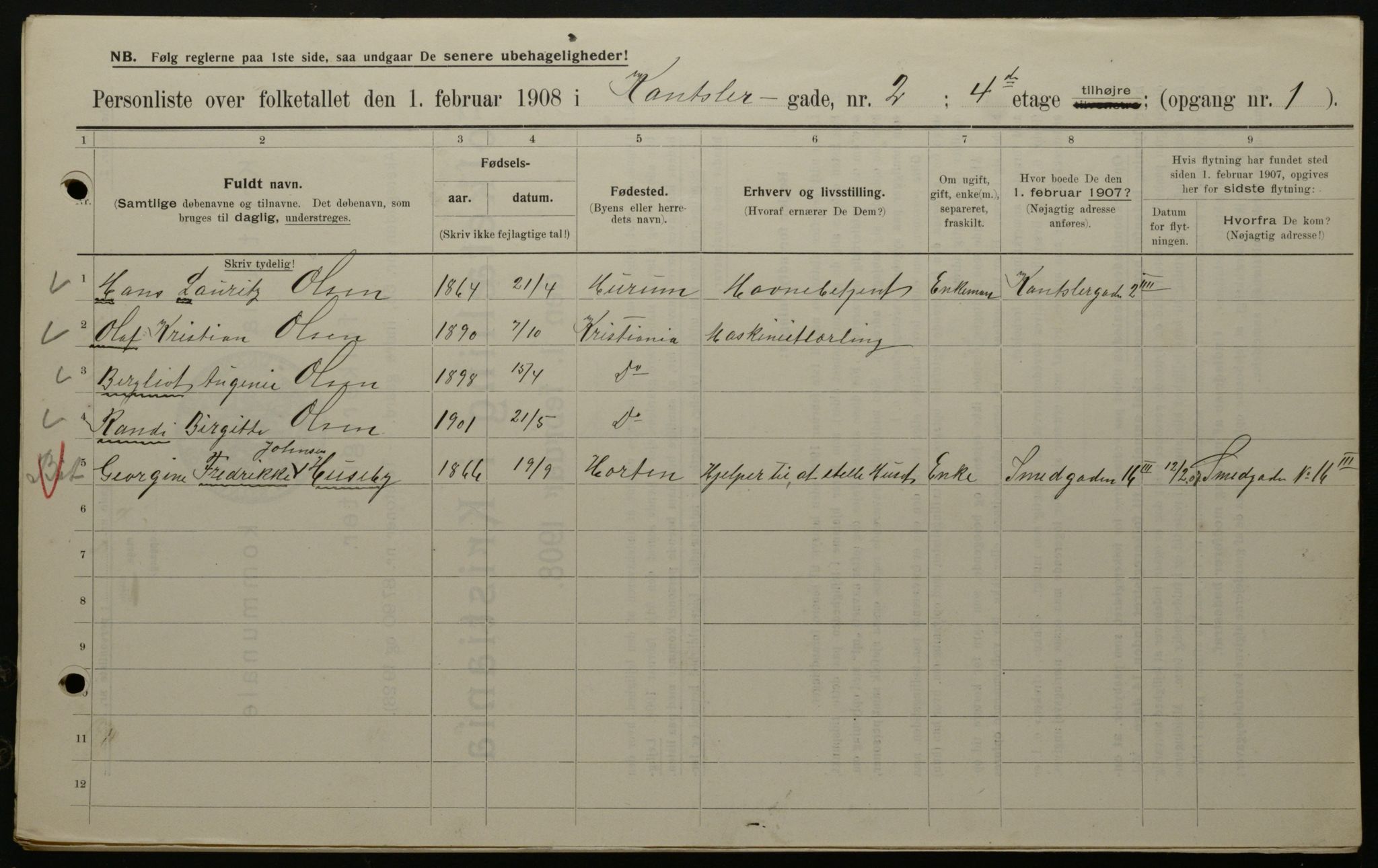 OBA, Municipal Census 1908 for Kristiania, 1908, p. 42953