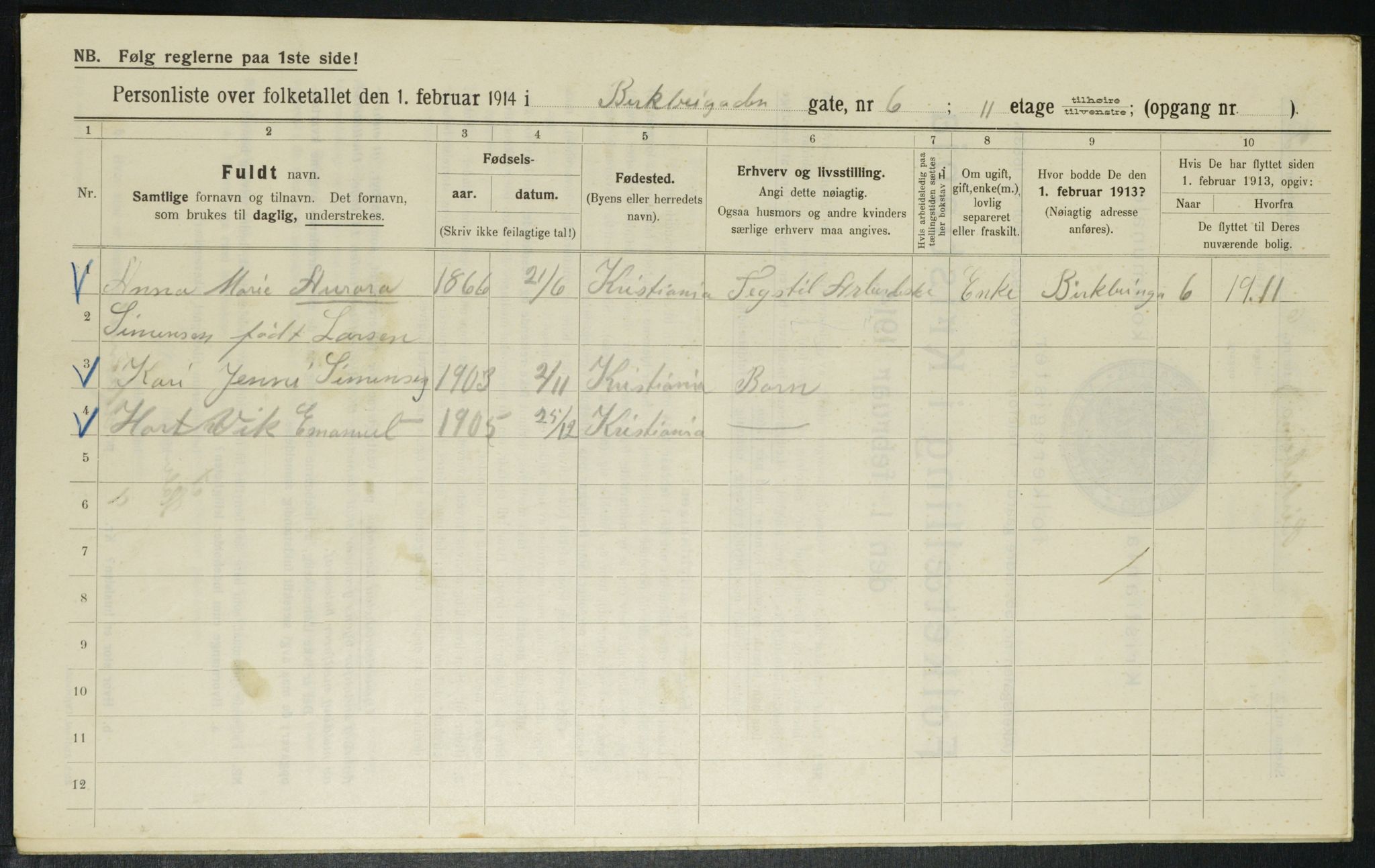 OBA, Municipal Census 1914 for Kristiania, 1914, p. 4950