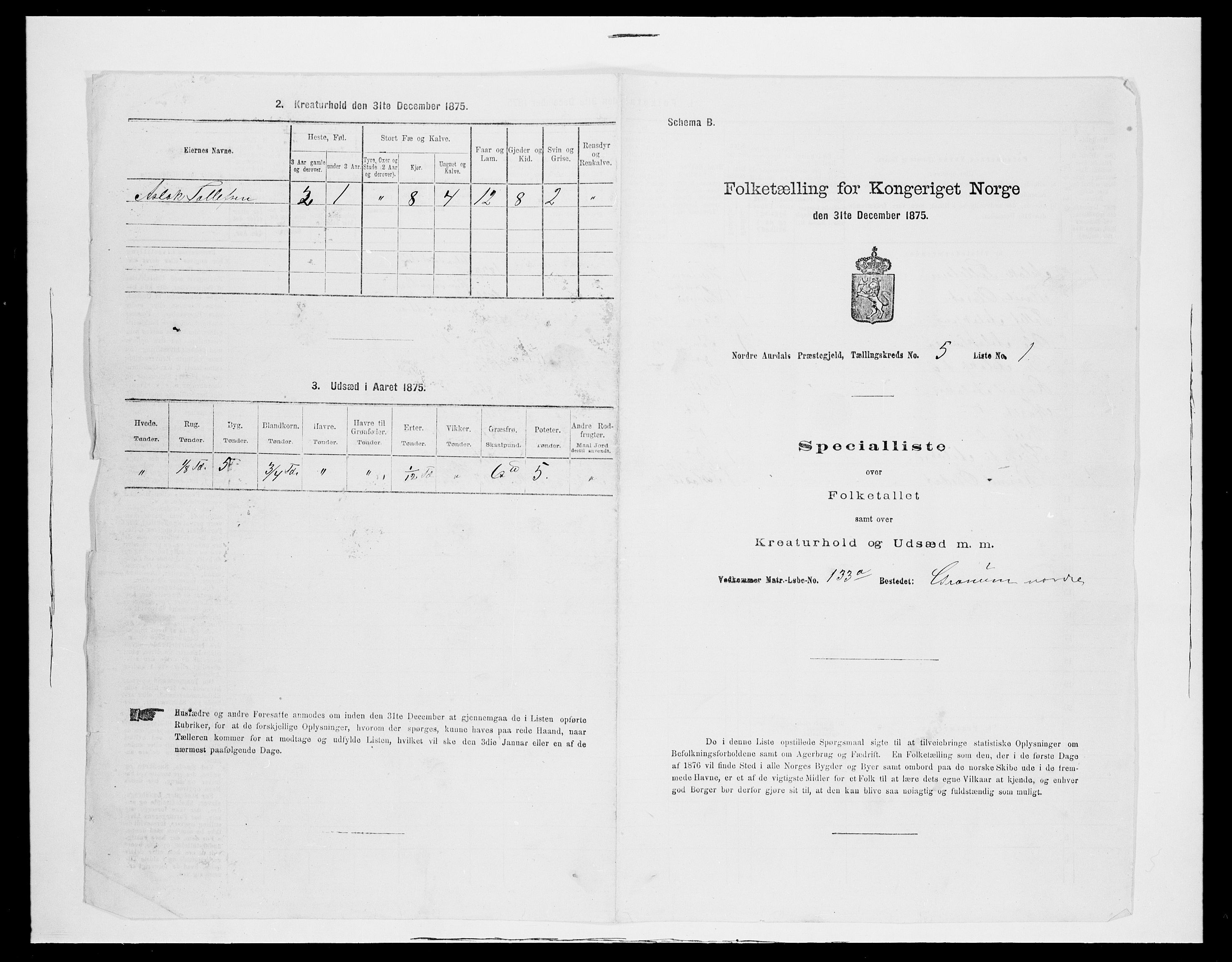 SAH, 1875 census for 0542P Nord-Aurdal, 1875, p. 731