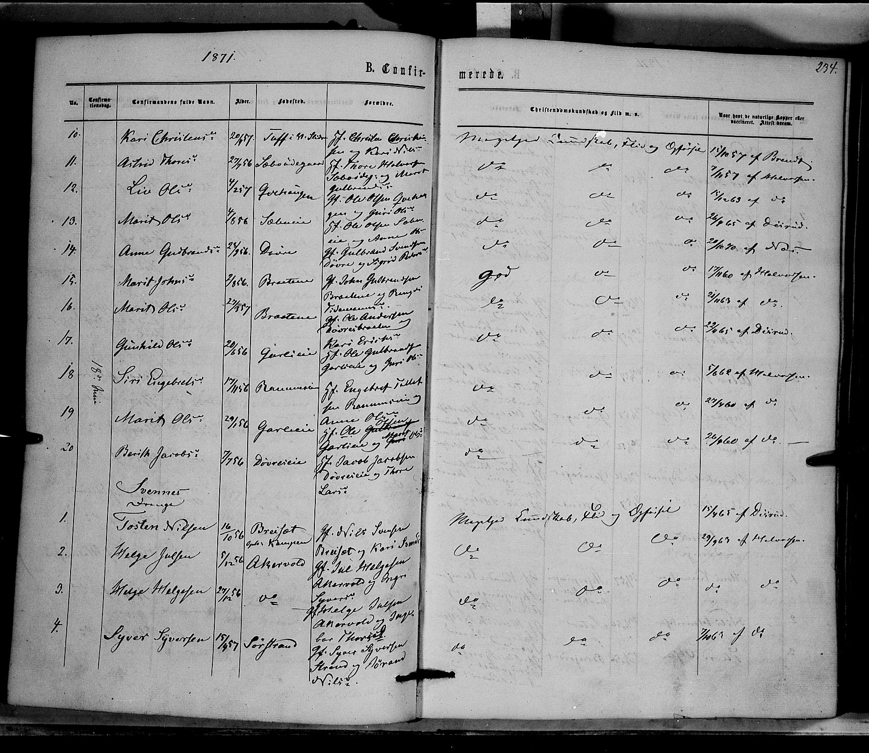 Nord-Aurdal prestekontor, SAH/PREST-132/H/Ha/Haa/L0008: Parish register (official) no. 8, 1863-1875, p. 234