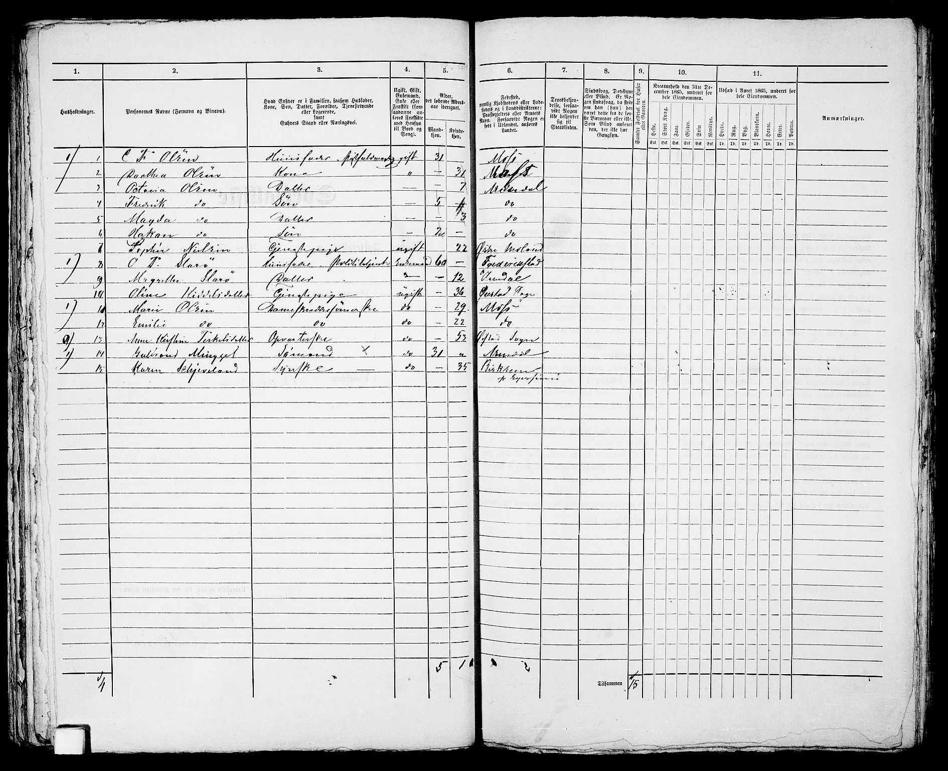 RA, 1865 census for Arendal, 1865, p. 116