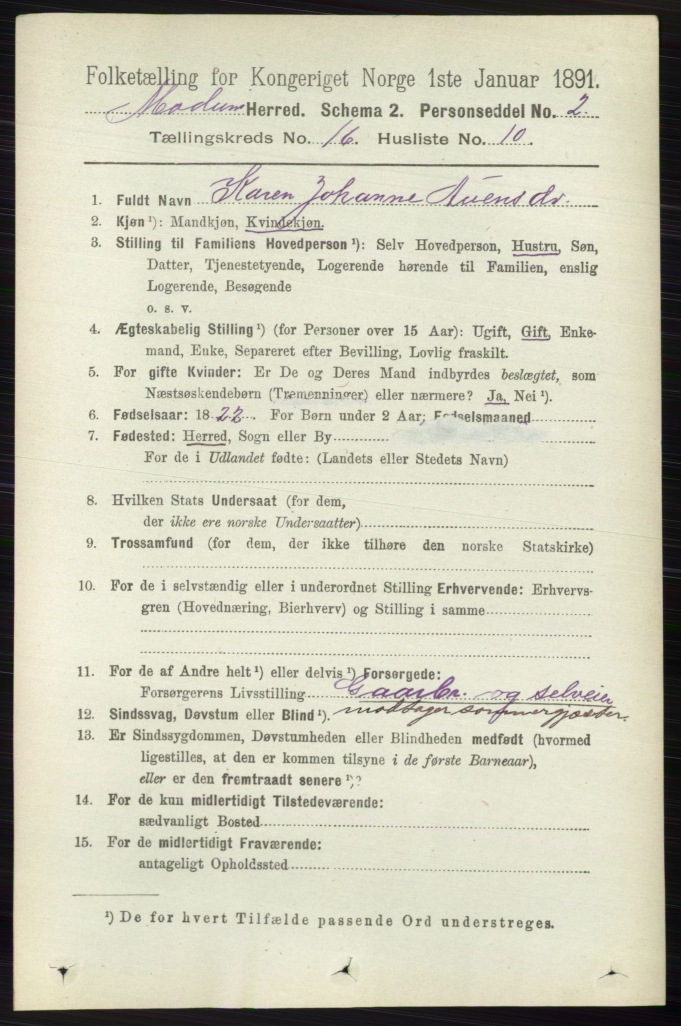 RA, 1891 census for 0623 Modum, 1891, p. 6226