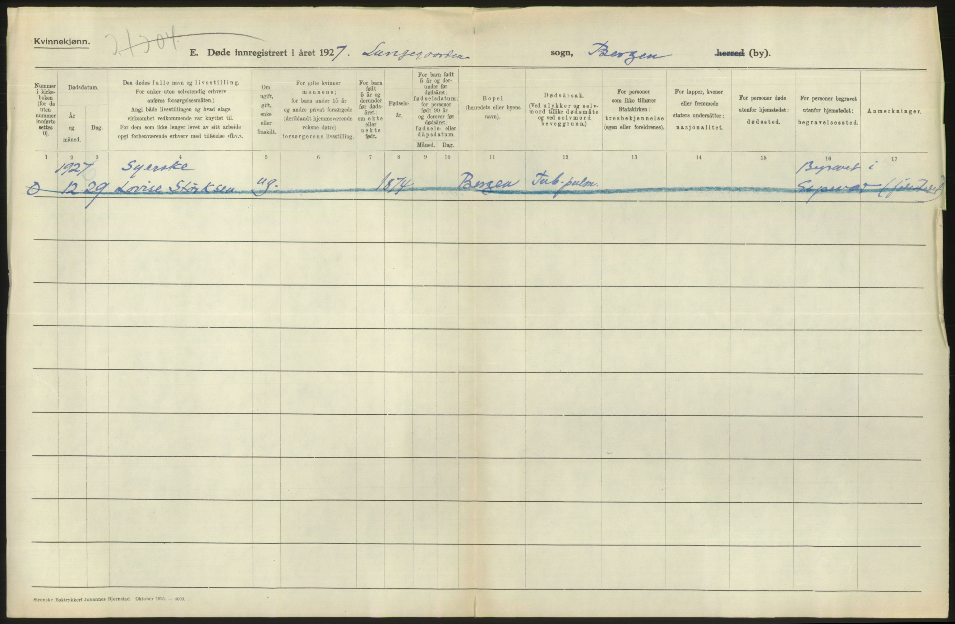 Statistisk sentralbyrå, Sosiodemografiske emner, Befolkning, RA/S-2228/D/Df/Dfc/Dfcf/L0028: Bergen: Gifte, døde, dødfødte., 1926, p. 554