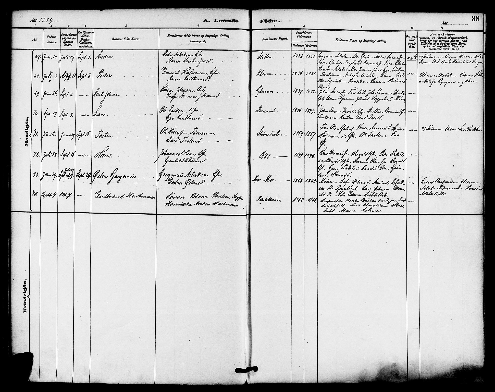 Gjerpen kirkebøker, AV/SAKO-A-265/F/Fa/L0010: Parish register (official) no. I 10, 1886-1895, p. 38