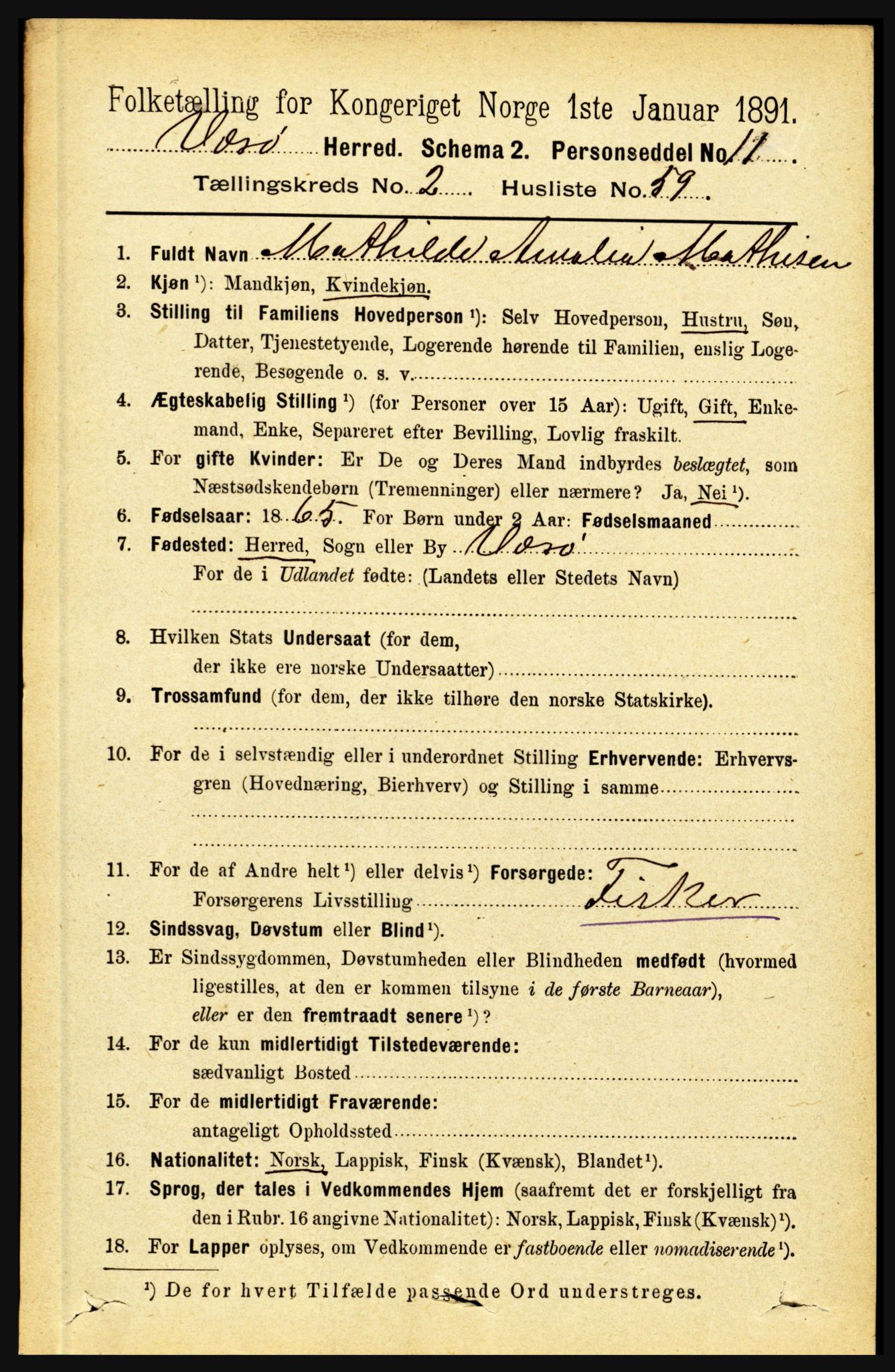 RA, 1891 census for 1857 Værøy, 1891, p. 695