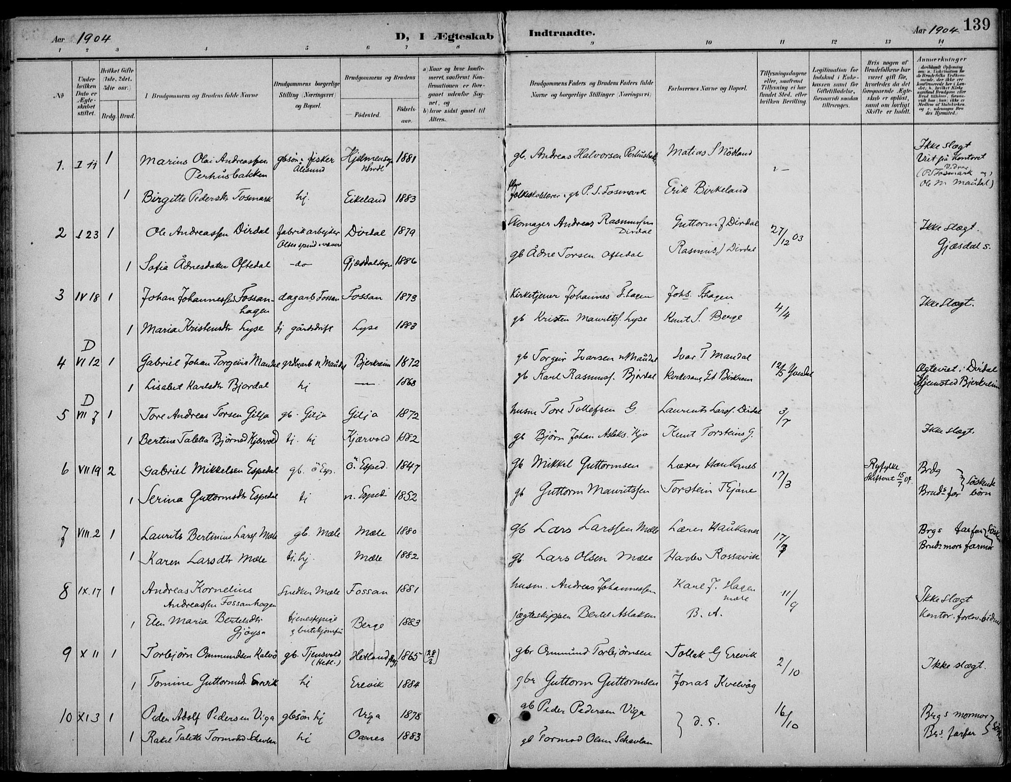 Høgsfjord sokneprestkontor, SAST/A-101624/H/Ha/Haa/L0007: Parish register (official) no. A 7, 1898-1917, p. 139
