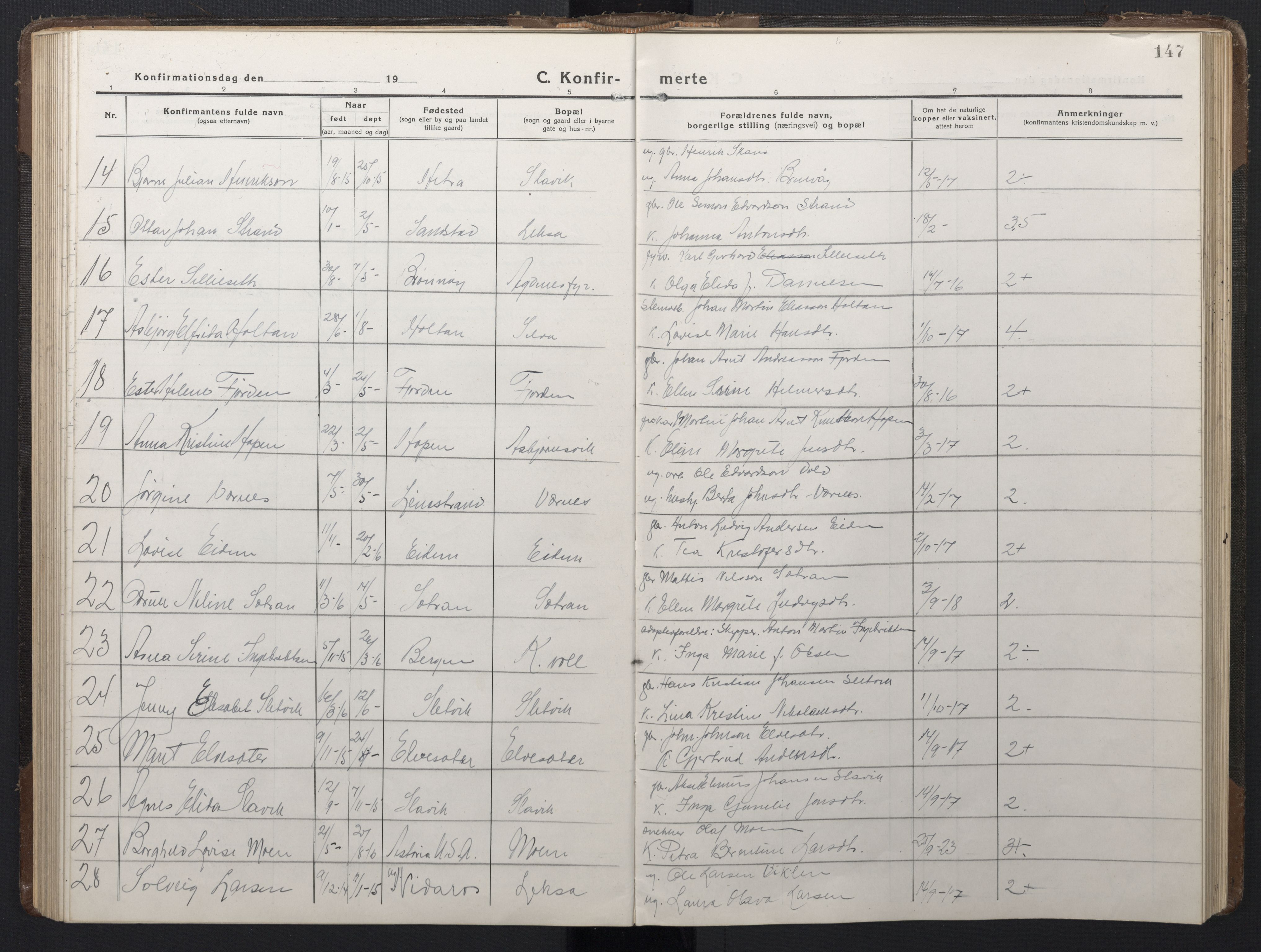 Ministerialprotokoller, klokkerbøker og fødselsregistre - Sør-Trøndelag, AV/SAT-A-1456/662/L0758: Parish register (copy) no. 662C03, 1918-1948, p. 147