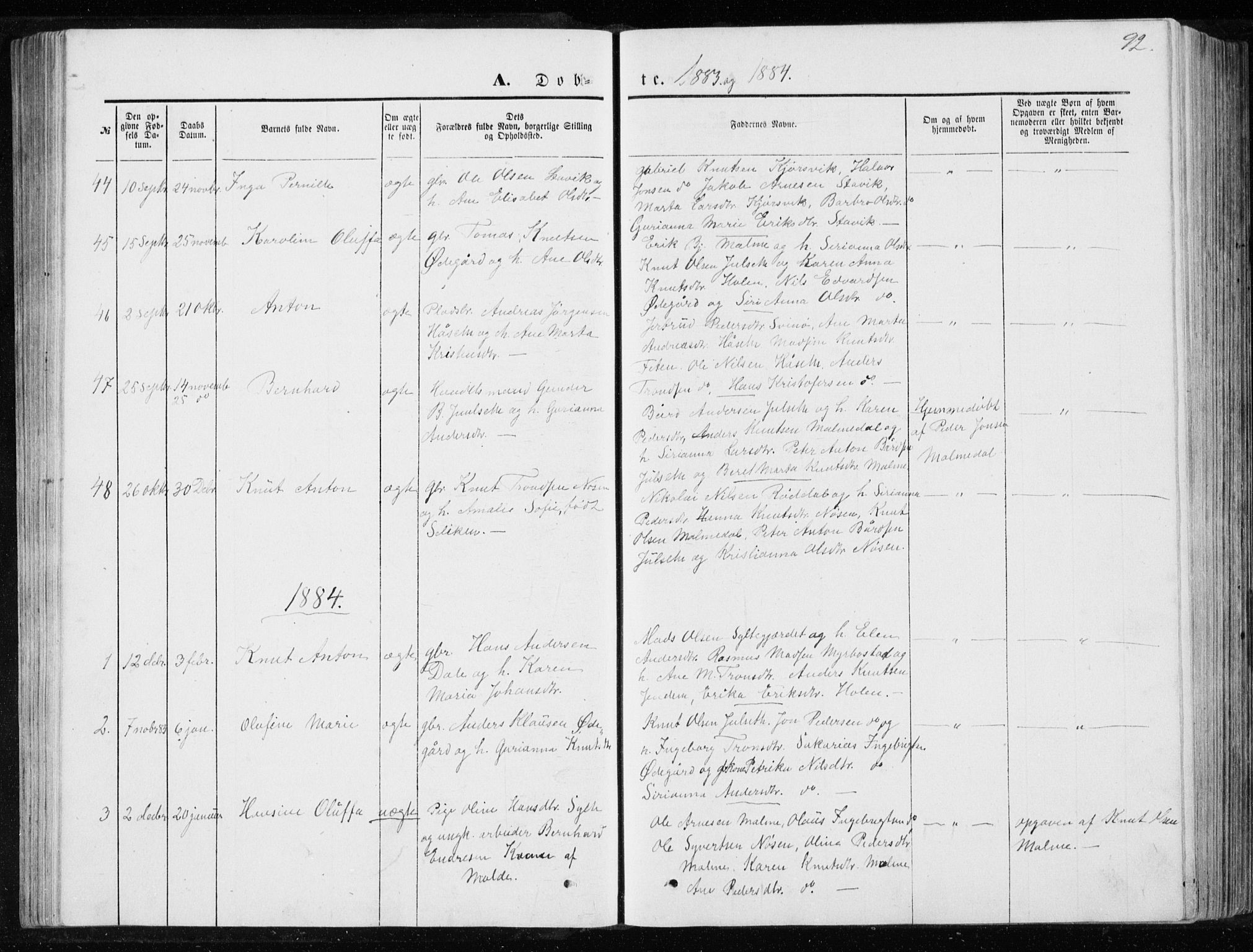 Ministerialprotokoller, klokkerbøker og fødselsregistre - Møre og Romsdal, SAT/A-1454/565/L0754: Parish register (copy) no. 565C03, 1870-1896, p. 92