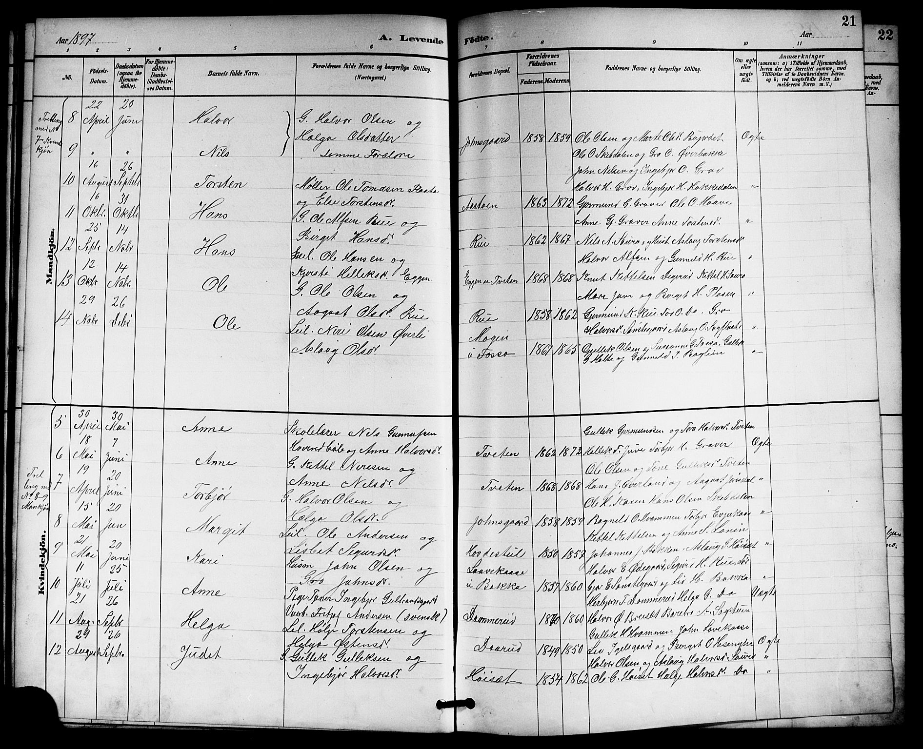 Gransherad kirkebøker, SAKO/A-267/G/Gb/L0003: Parish register (copy) no. II 3, 1887-1921, p. 21