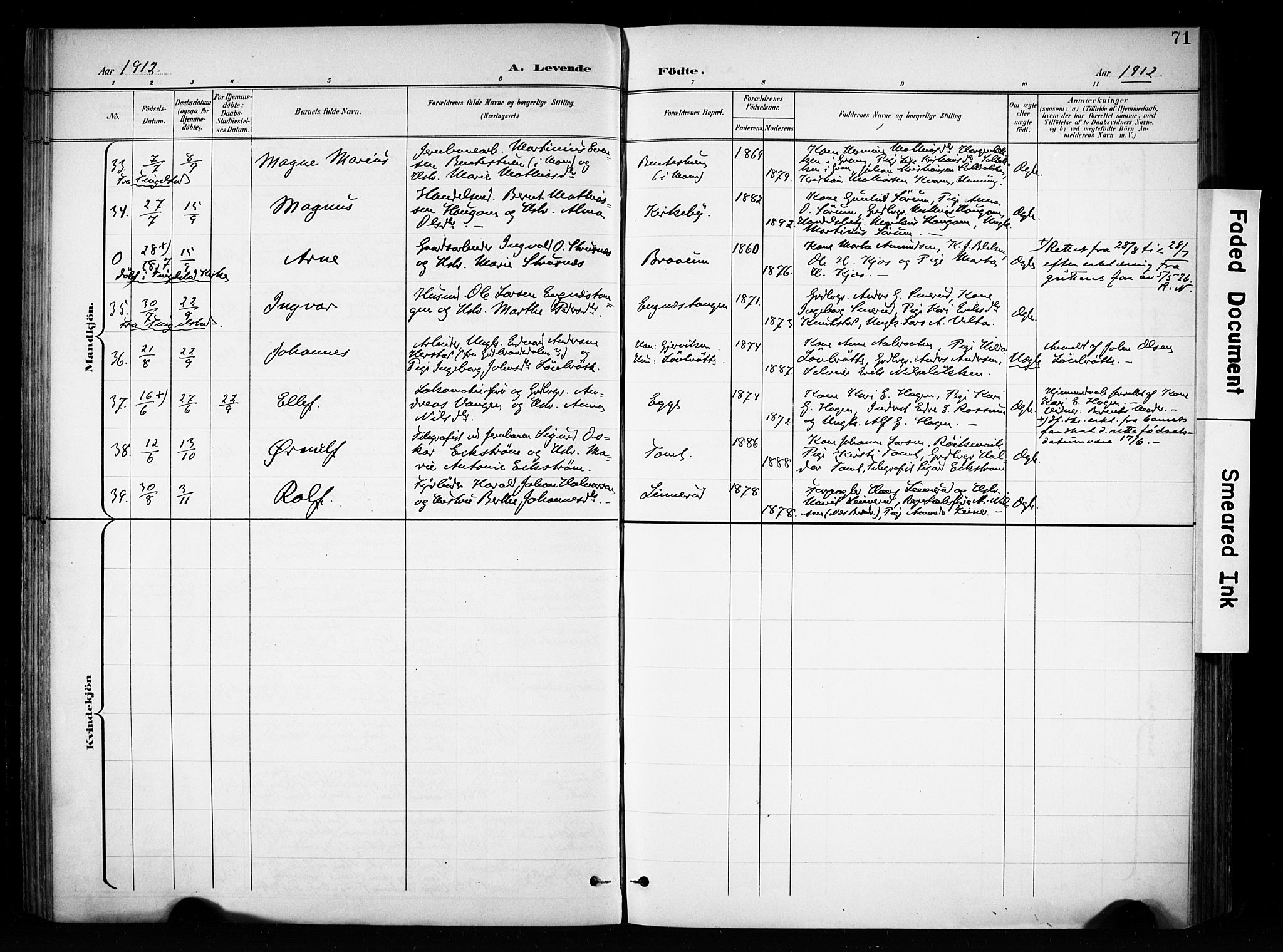 Brandbu prestekontor, AV/SAH-PREST-114/H/Ha/Haa/L0001: Parish register (official) no. 1, 1900-1912, p. 71