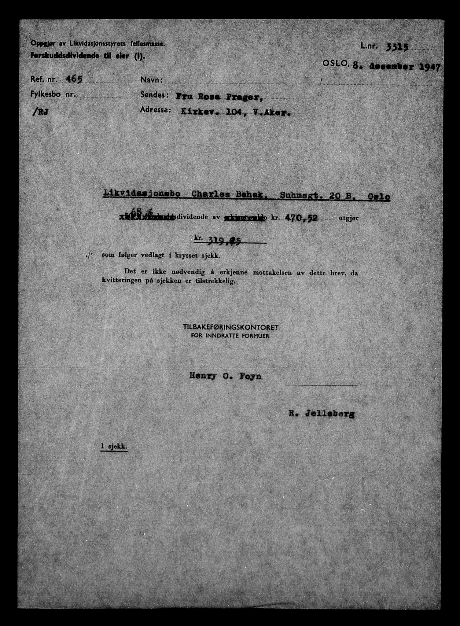 Justisdepartementet, Tilbakeføringskontoret for inndratte formuer, AV/RA-S-1564/H/Hc/Hcc/L0919: --, 1945-1947, p. 433