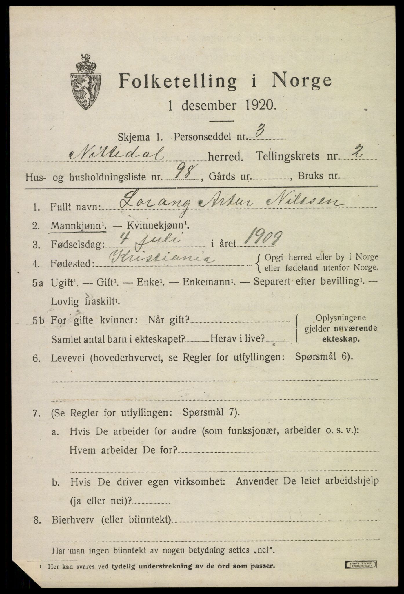 SAO, 1920 census for Nittedal, 1920, p. 2878