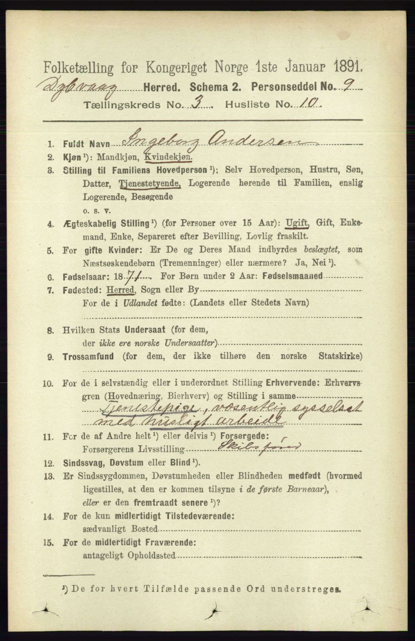 RA, 1891 census for 0915 Dypvåg, 1891, p. 850