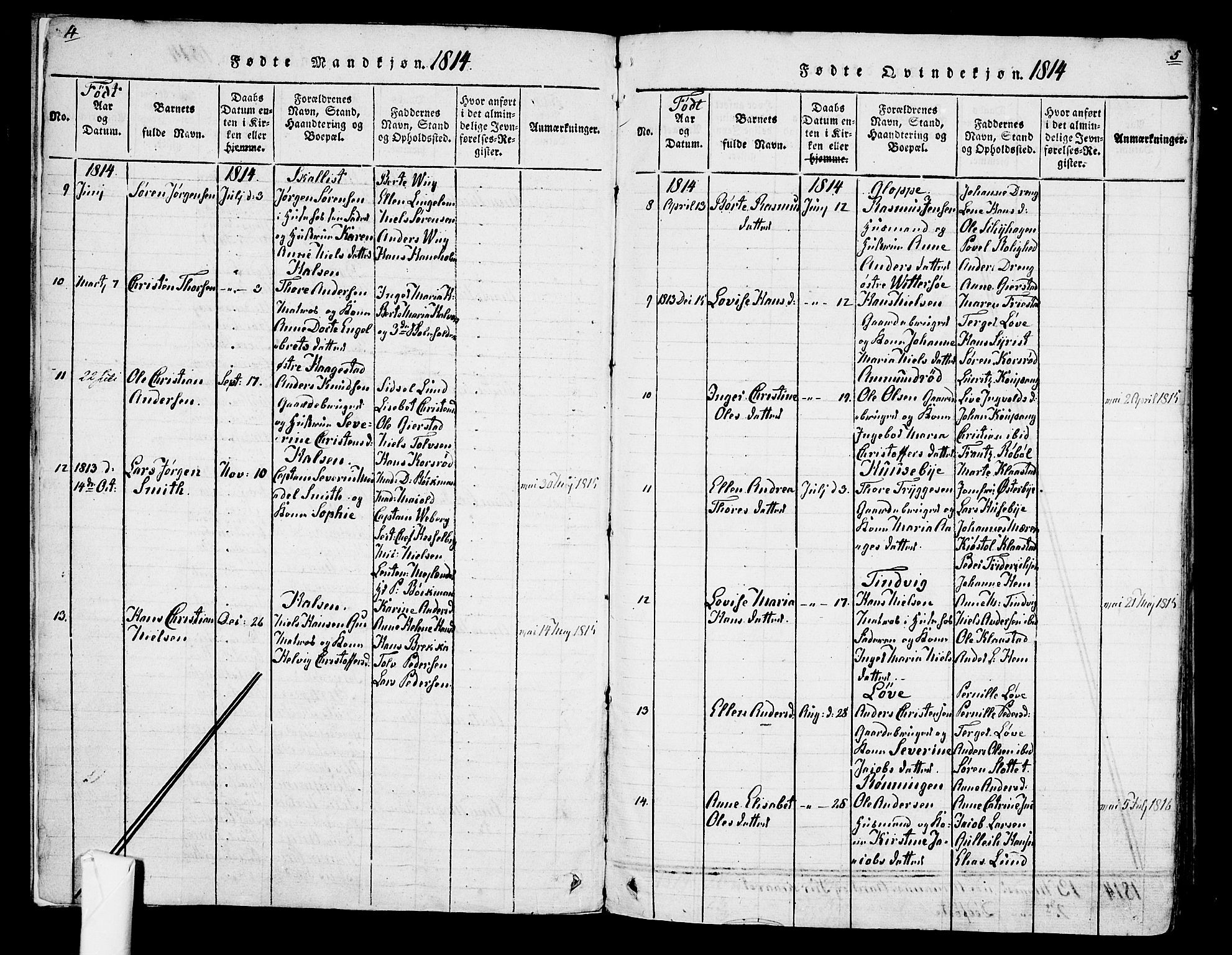 Tjølling kirkebøker, SAKO/A-60/F/Fa/L0005: Parish register (official) no. 5, 1814-1836, p. 4-5