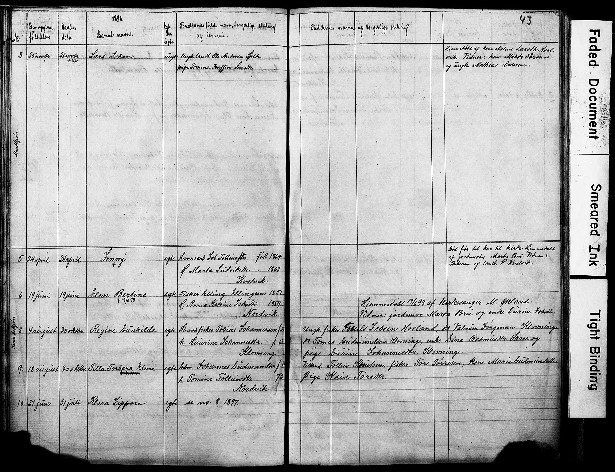 Torvastad sokneprestkontor, SAST/A -101857/H/Ha/Hab/L0005: Parish register (copy) no. B 5, 1857-1908, p. 43
