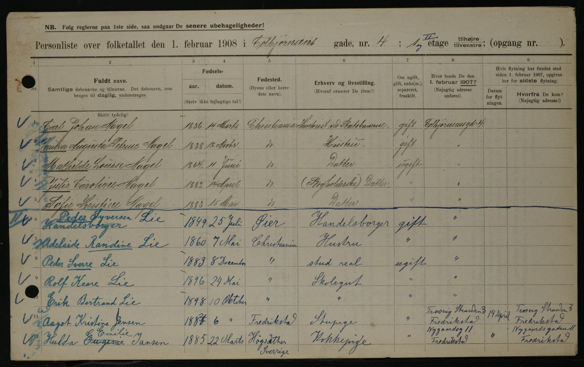 OBA, Municipal Census 1908 for Kristiania, 1908, p. 12095