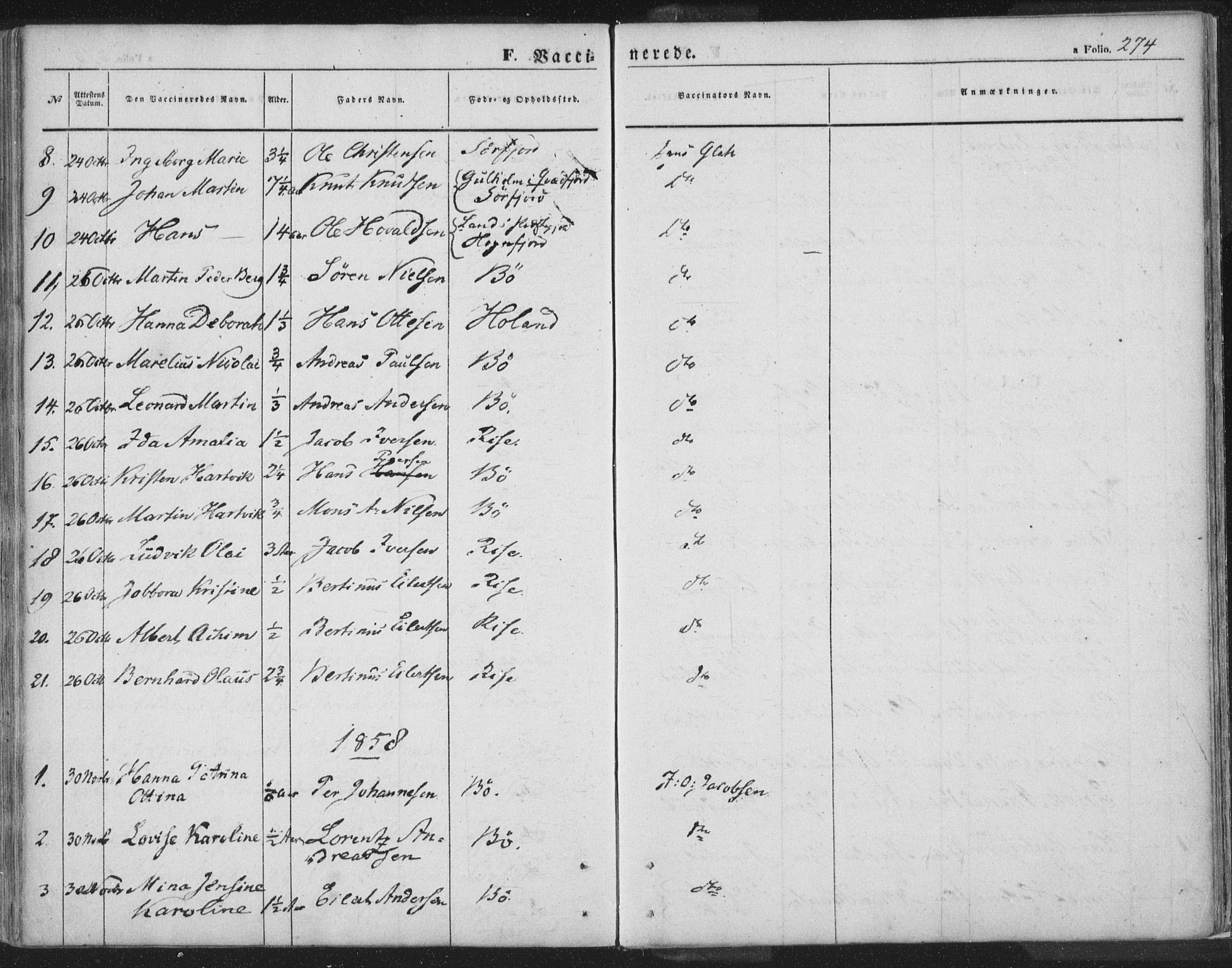 Ministerialprotokoller, klokkerbøker og fødselsregistre - Nordland, AV/SAT-A-1459/895/L1369: Parish register (official) no. 895A04, 1852-1872, p. 274