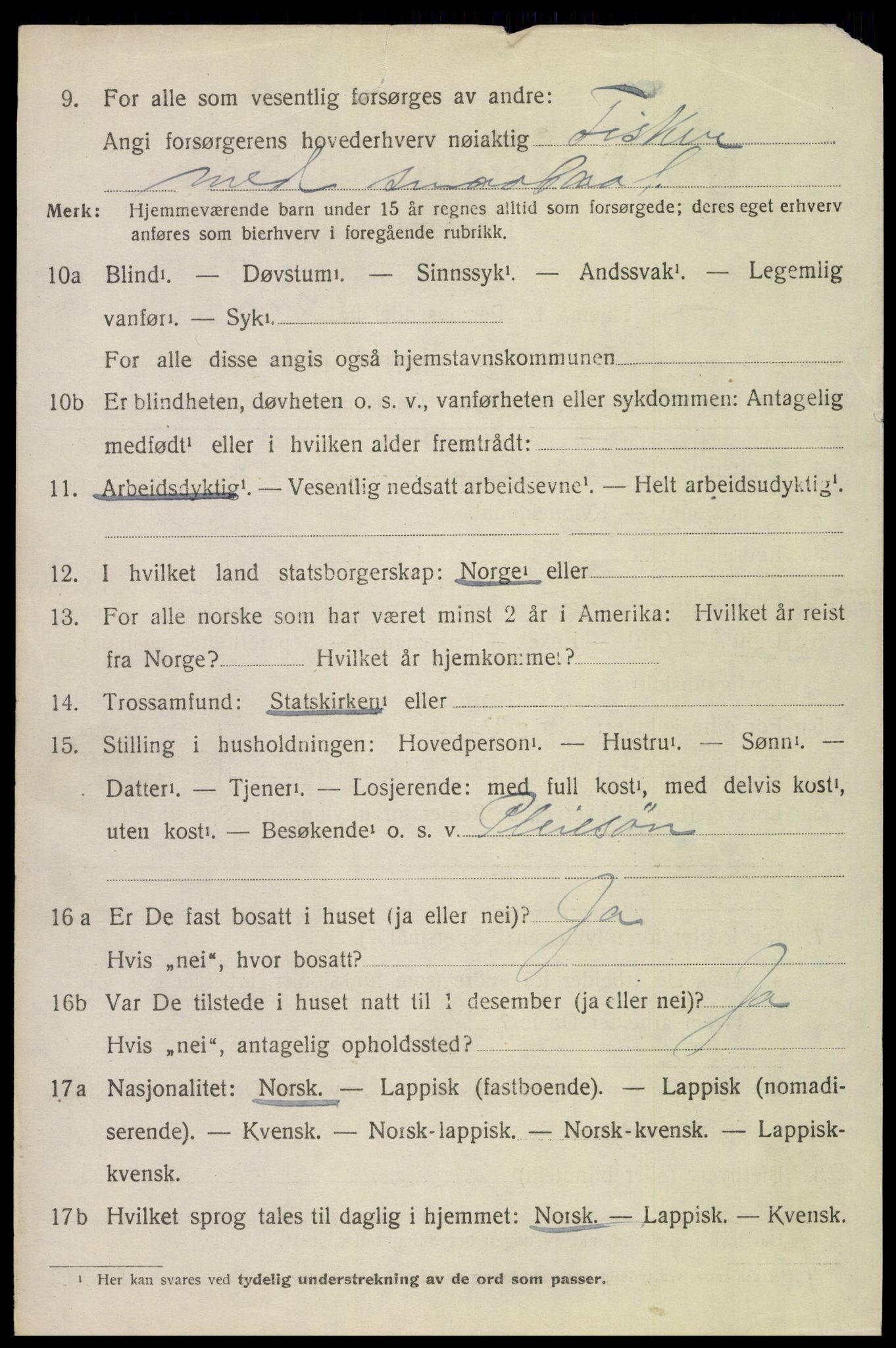 SAT, 1920 census for Tysfjord, 1920, p. 2248