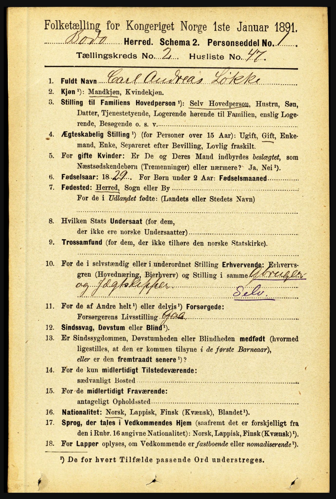 RA, 1891 census for 1843 Bodø, 1891, p. 1010
