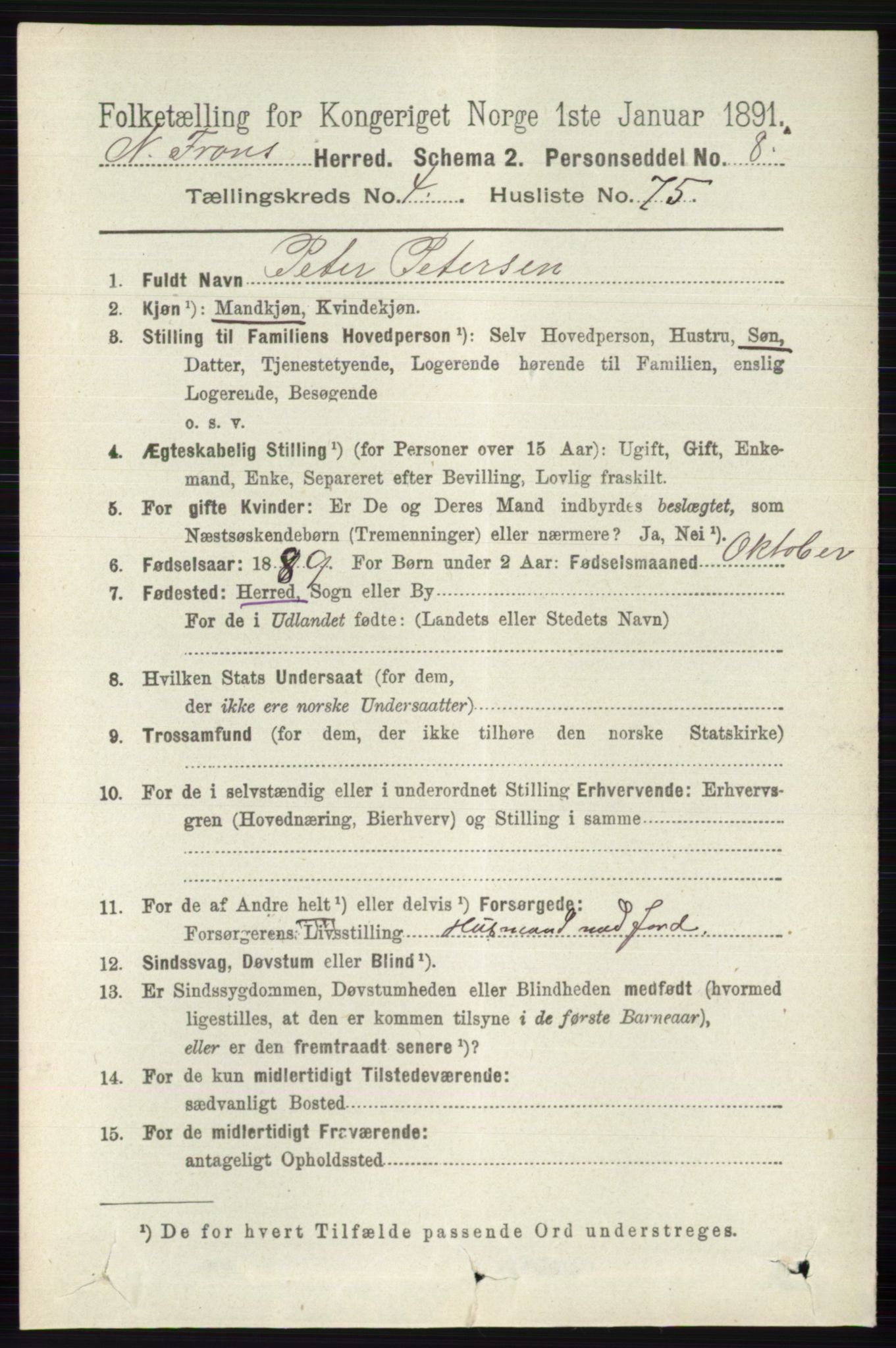 RA, 1891 census for 0518 Nord-Fron, 1891, p. 1919