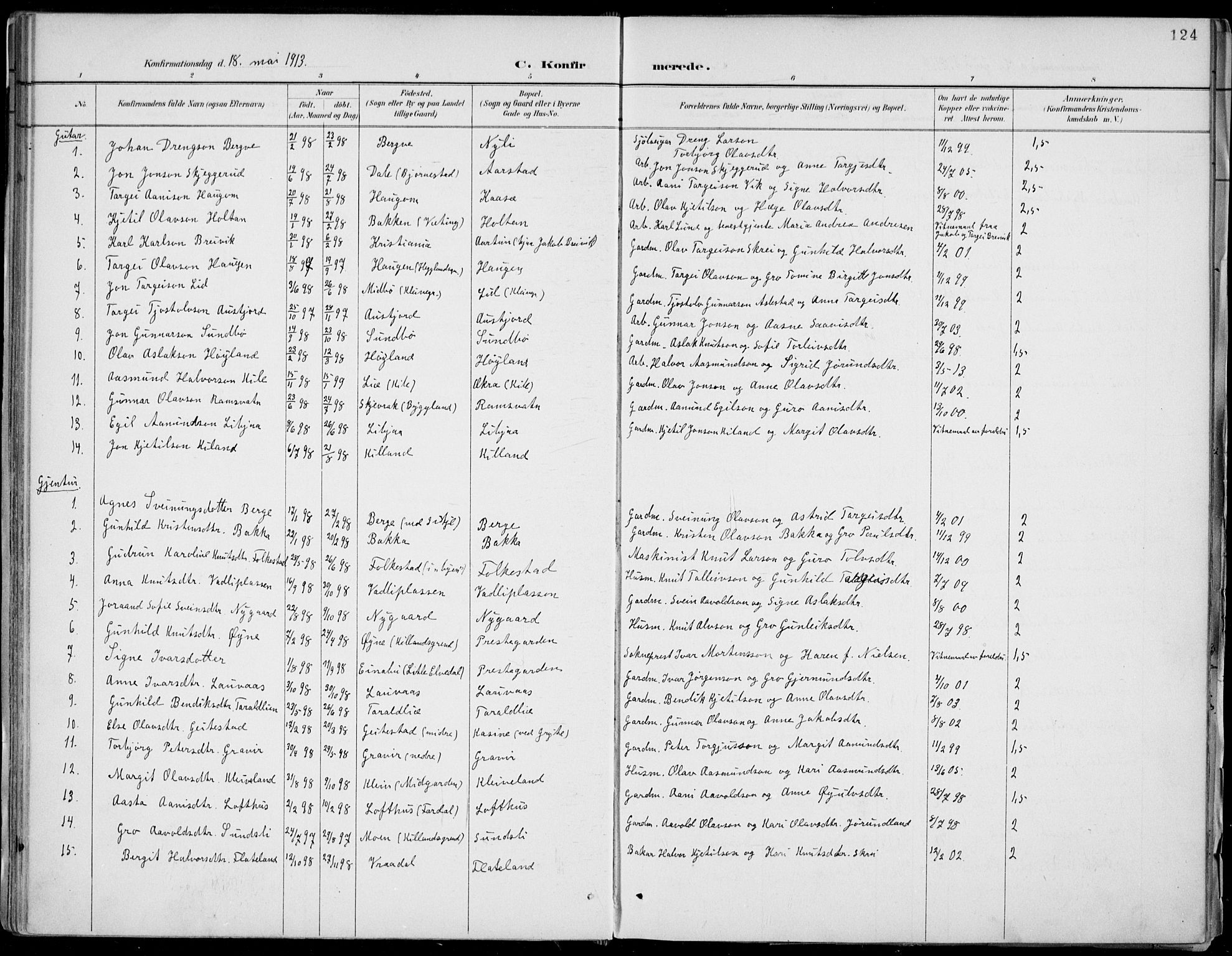 Fyresdal kirkebøker, AV/SAKO-A-263/F/Fa/L0007: Parish register (official) no. I 7, 1887-1914, p. 124