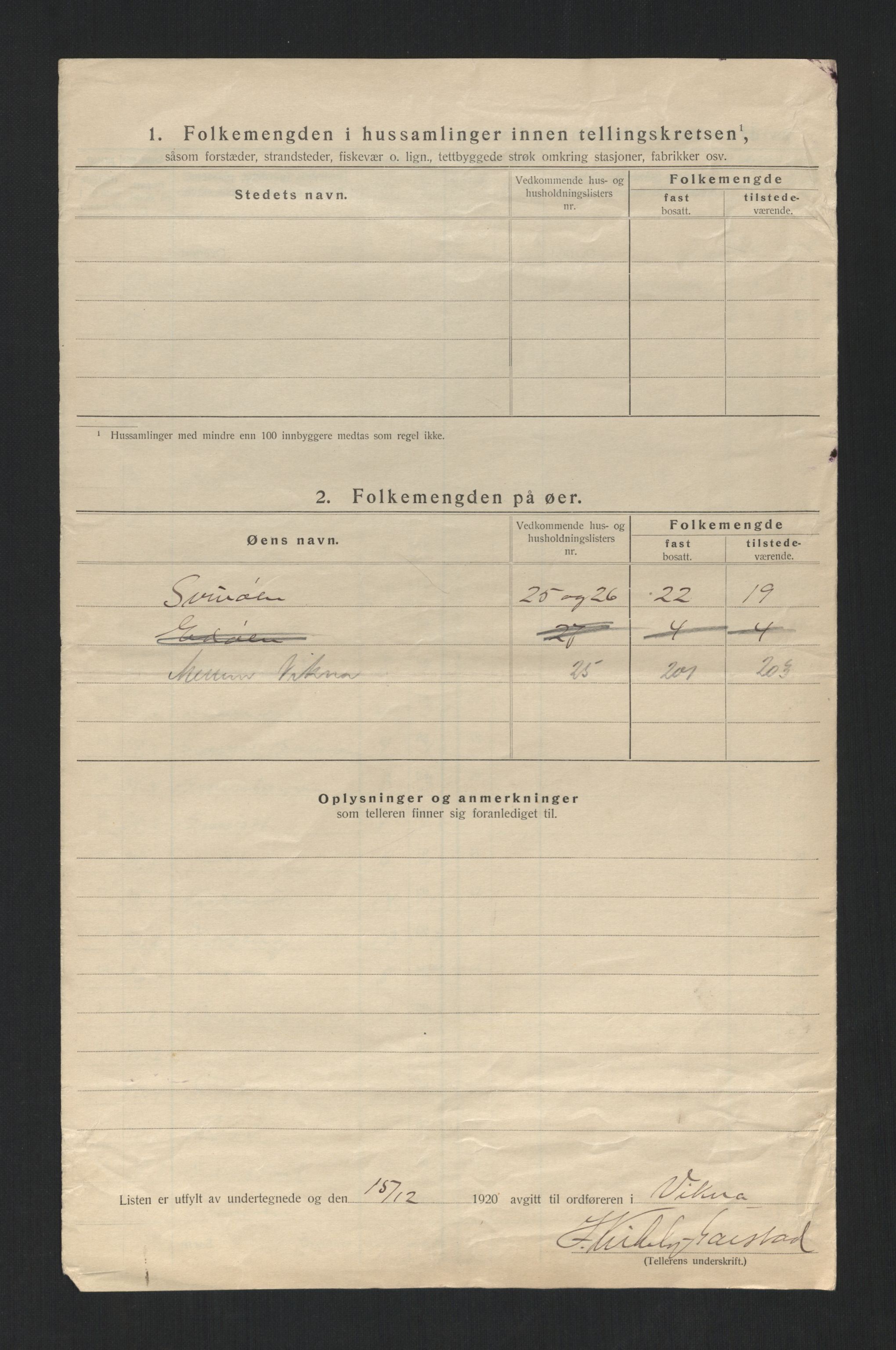 SAT, 1920 census for Vikna, 1920, p. 23