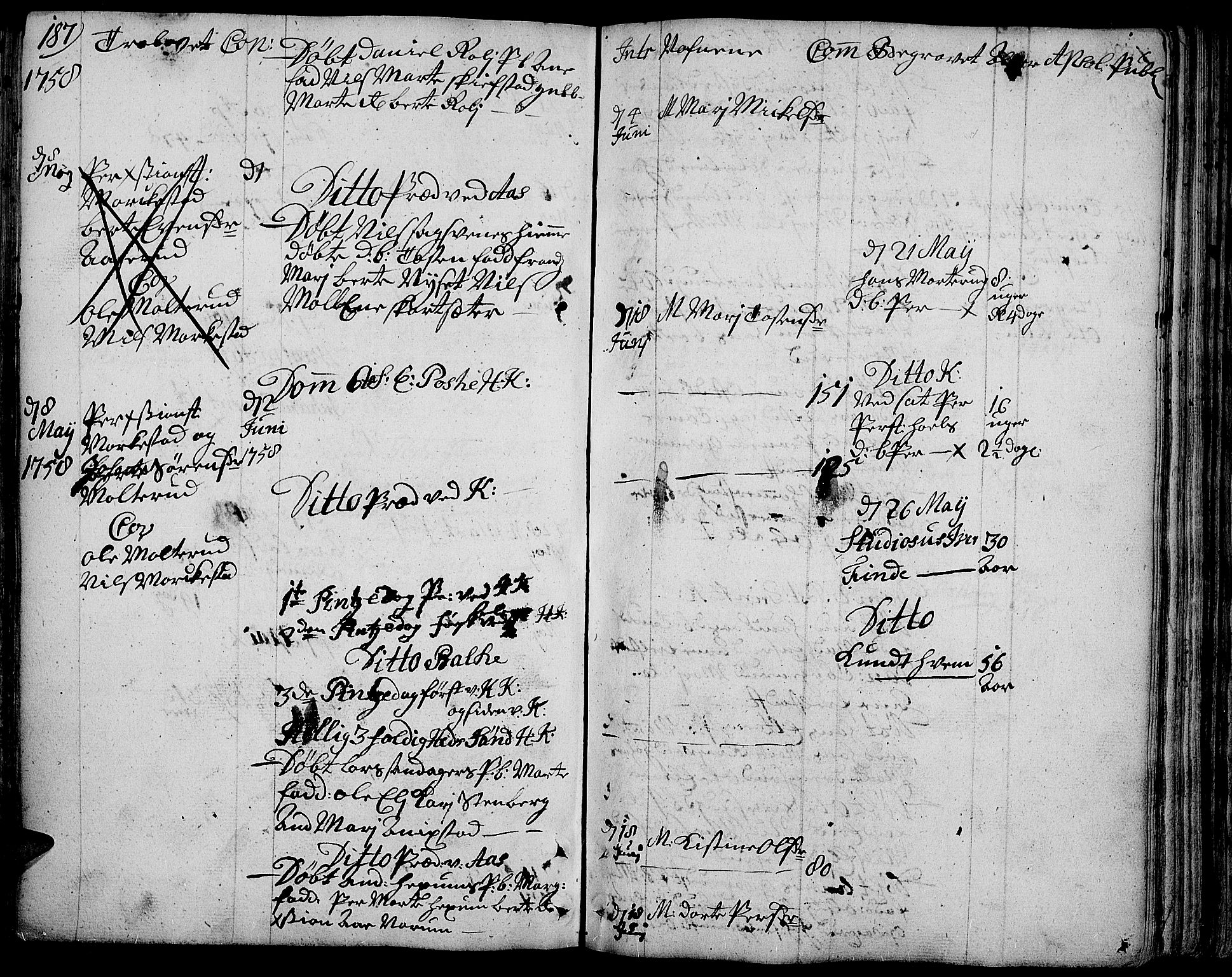 Toten prestekontor, SAH/PREST-102/H/Ha/Haa/L0004: Parish register (official) no. 4, 1751-1761, p. 187