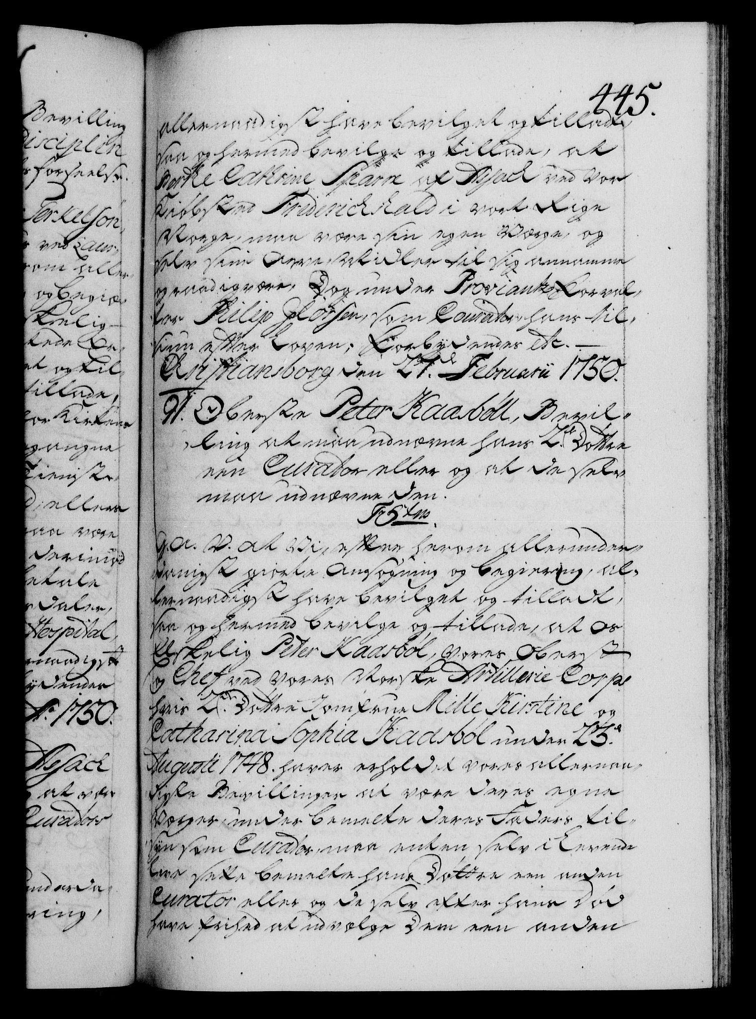 Danske Kanselli 1572-1799, RA/EA-3023/F/Fc/Fca/Fcaa/L0036: Norske registre, 1749-1750, p. 445a