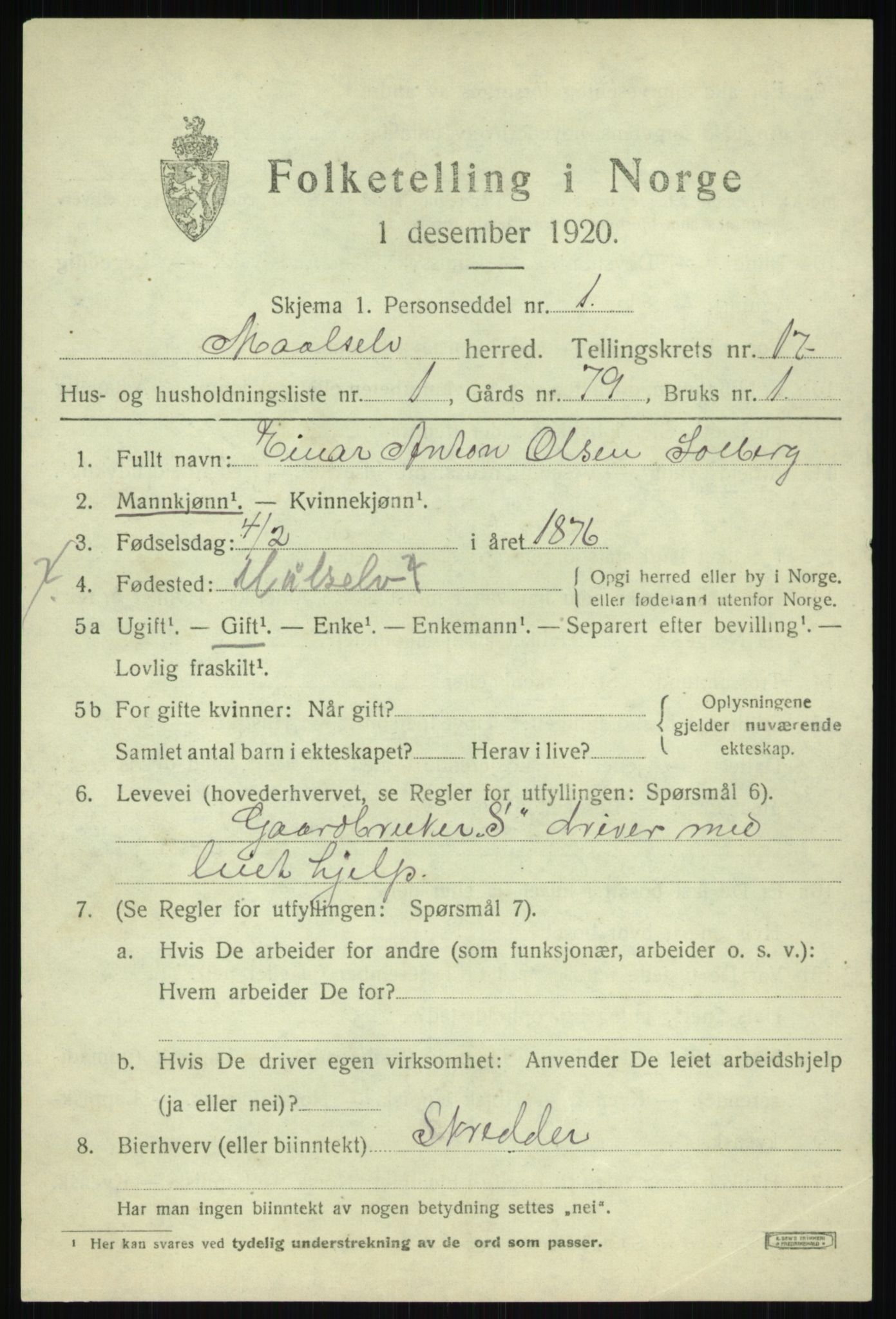 SATØ, 1920 census for Målselv, 1920, p. 8629