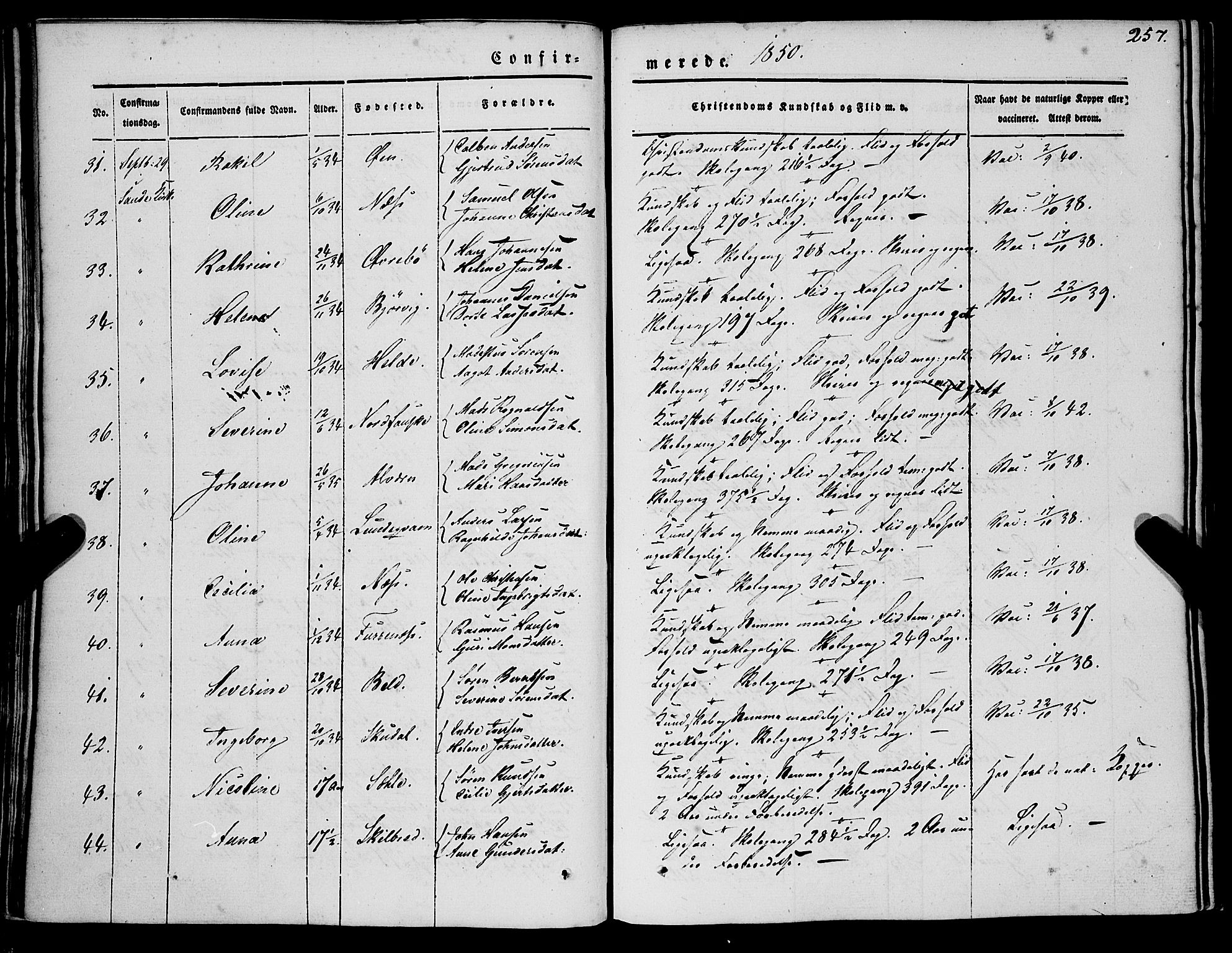 Gaular sokneprestembete, SAB/A-80001/H/Haa: Parish register (official) no. A 4I, 1840-1859, p. 257