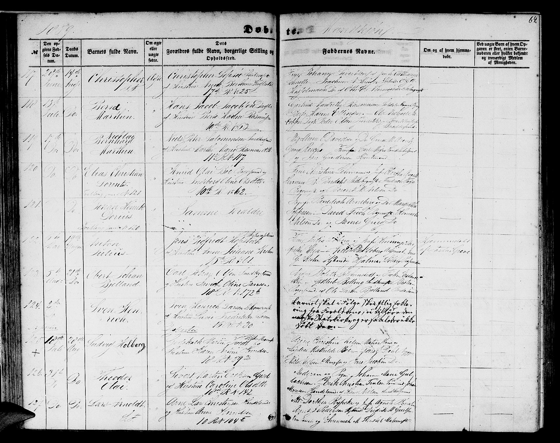 Domkirken sokneprestembete, AV/SAB-A-74801/H/Hab/L0011: Parish register (copy) no. B 4, 1856-1862, p. 64