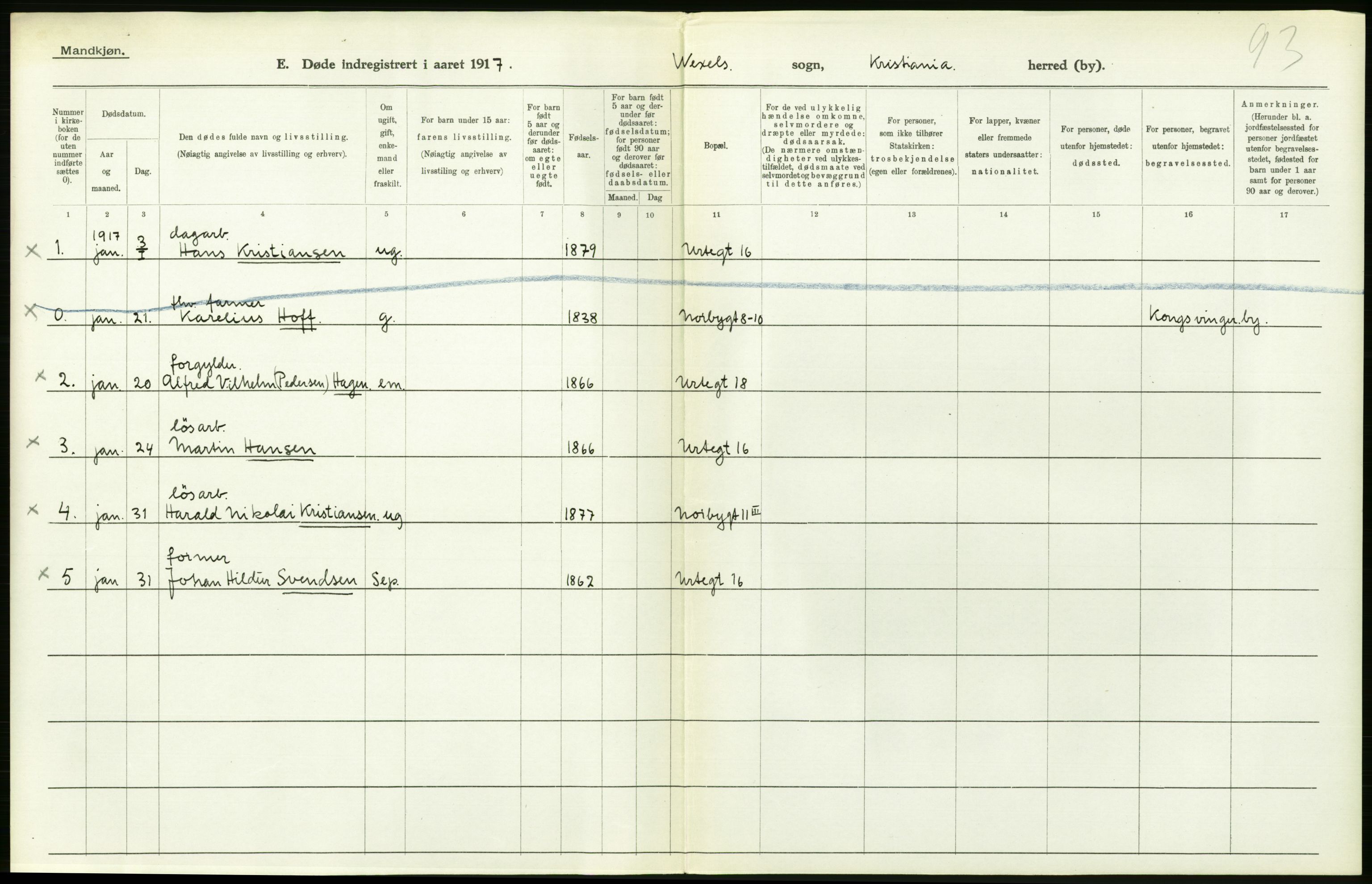 Statistisk sentralbyrå, Sosiodemografiske emner, Befolkning, RA/S-2228/D/Df/Dfb/Dfbg/L0011: Kristiania: Døde, dødfødte., 1917, p. 336