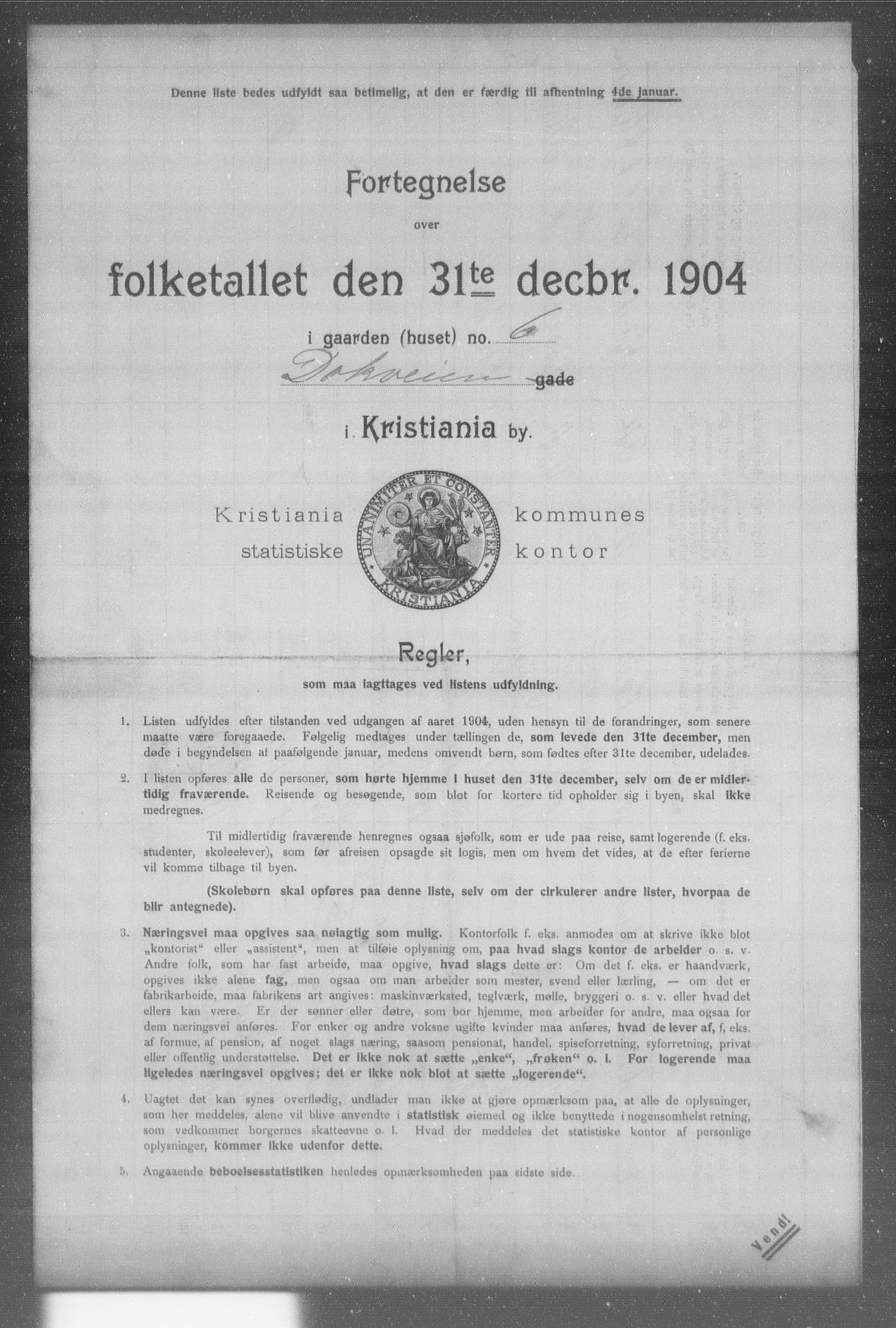 OBA, Municipal Census 1904 for Kristiania, 1904, p. 3176