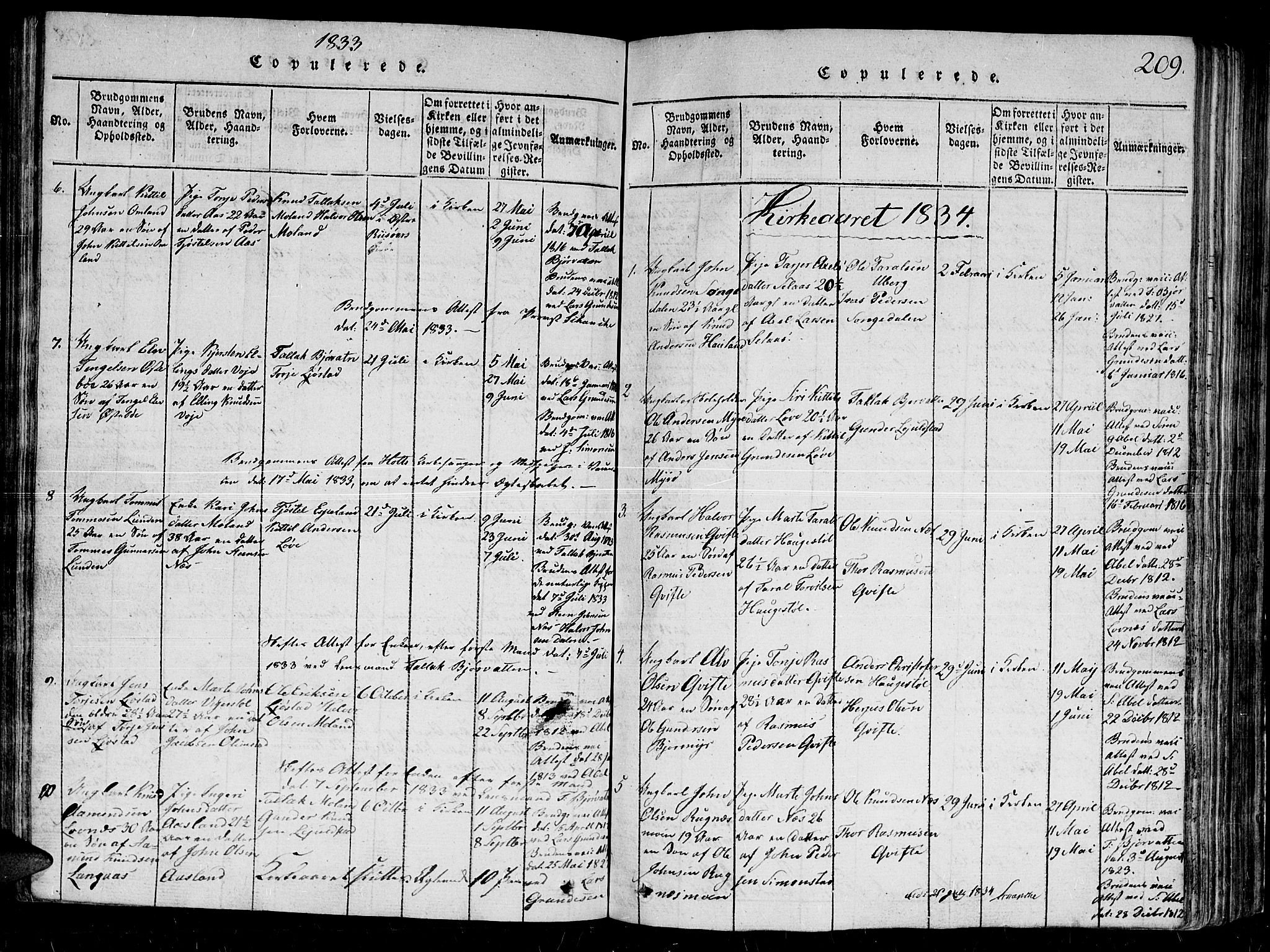 Gjerstad sokneprestkontor, AV/SAK-1111-0014/F/Fb/Fbb/L0001: Parish register (copy) no. B 1, 1813-1863, p. 209