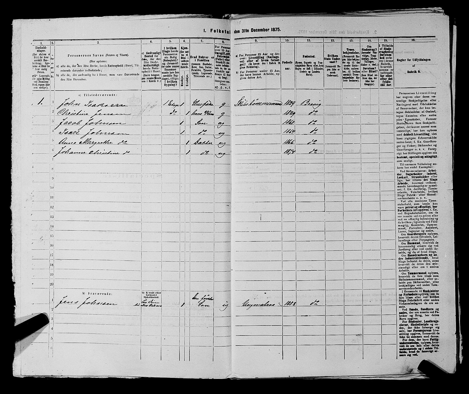 SAKO, 1875 census for 0804P Brevik, 1875, p. 698