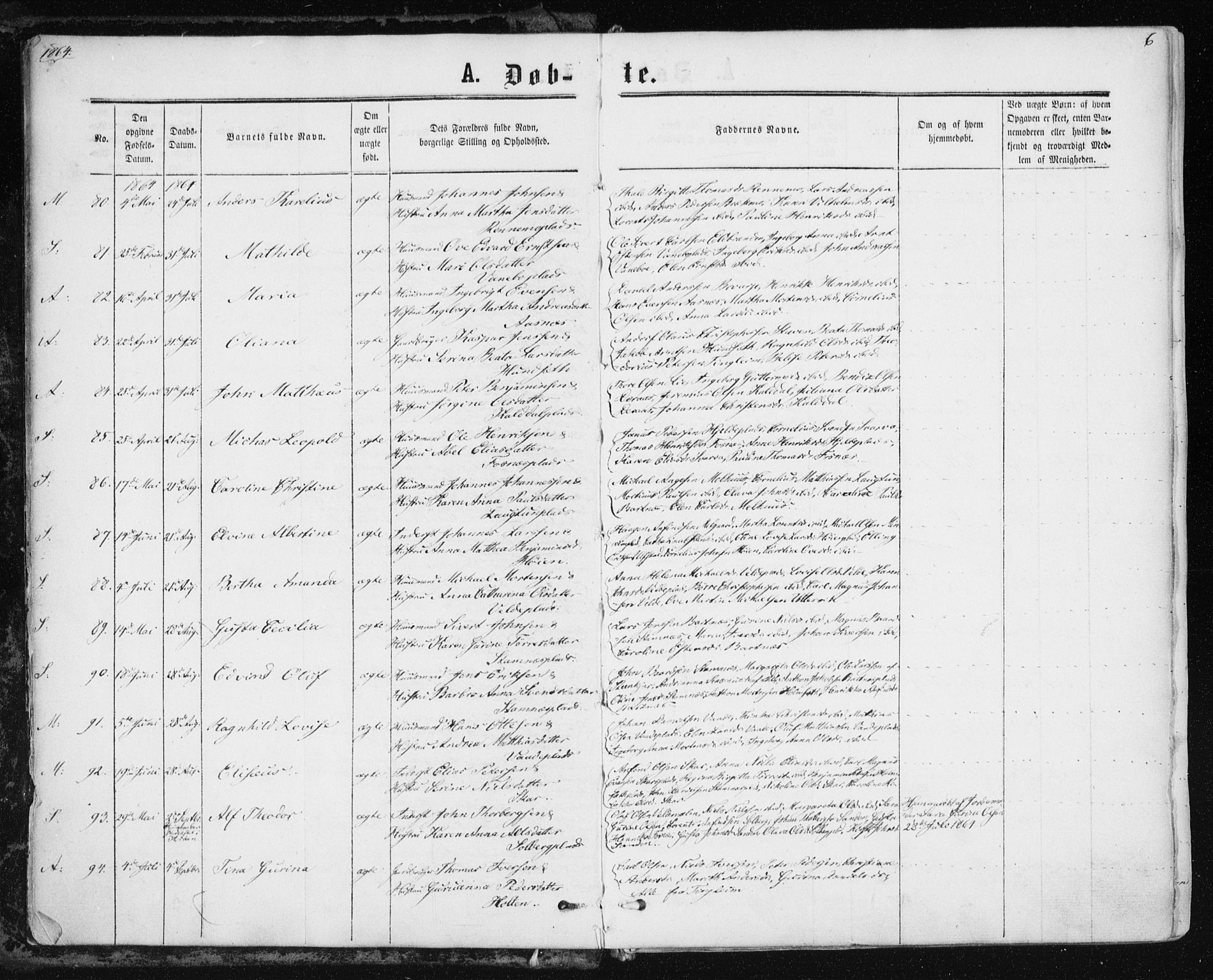 Ministerialprotokoller, klokkerbøker og fødselsregistre - Nord-Trøndelag, AV/SAT-A-1458/741/L0394: Parish register (official) no. 741A08, 1864-1877, p. 6