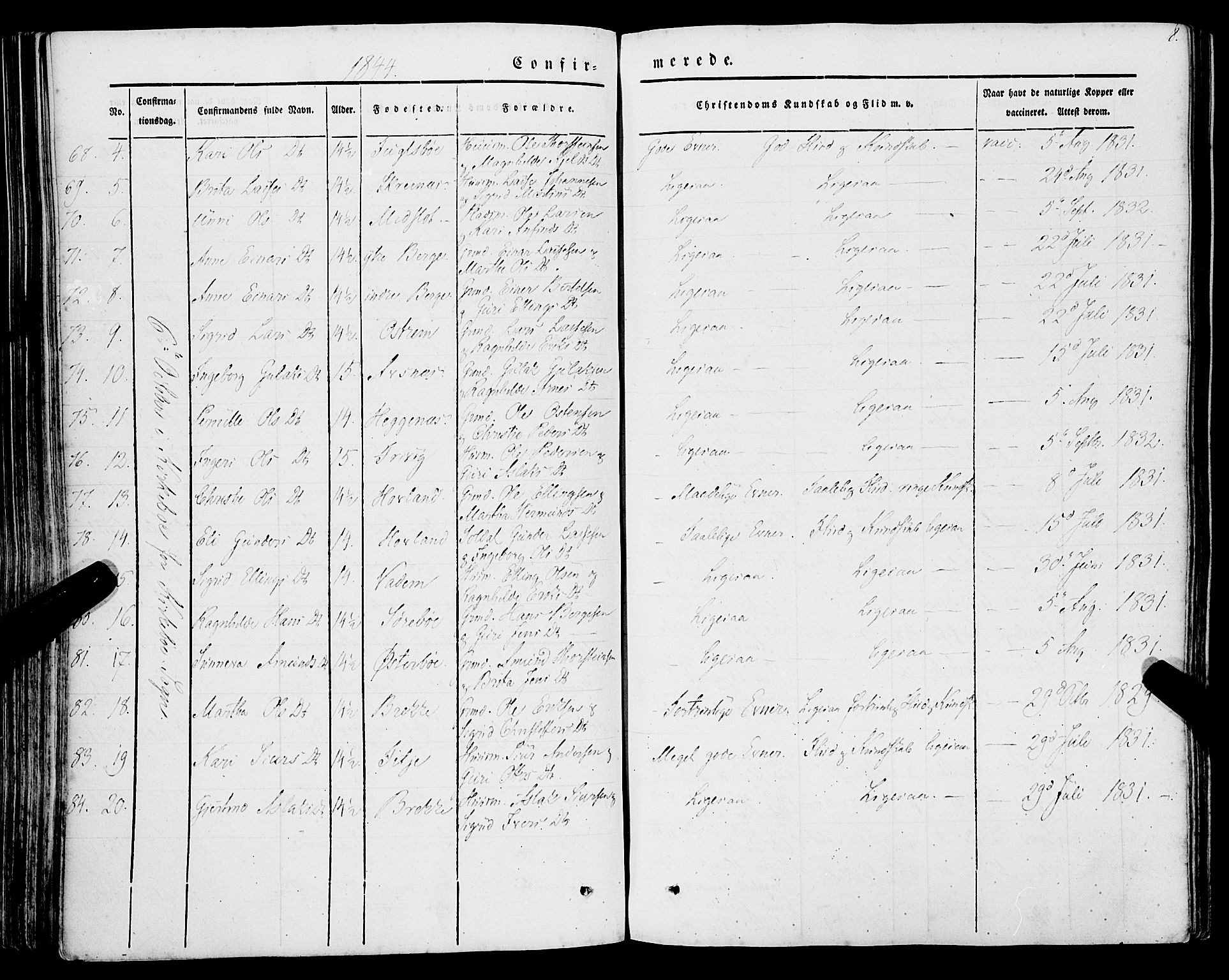 Lavik sokneprestembete, AV/SAB-A-80901: Parish register (official) no. A 3, 1843-1863, p. 8