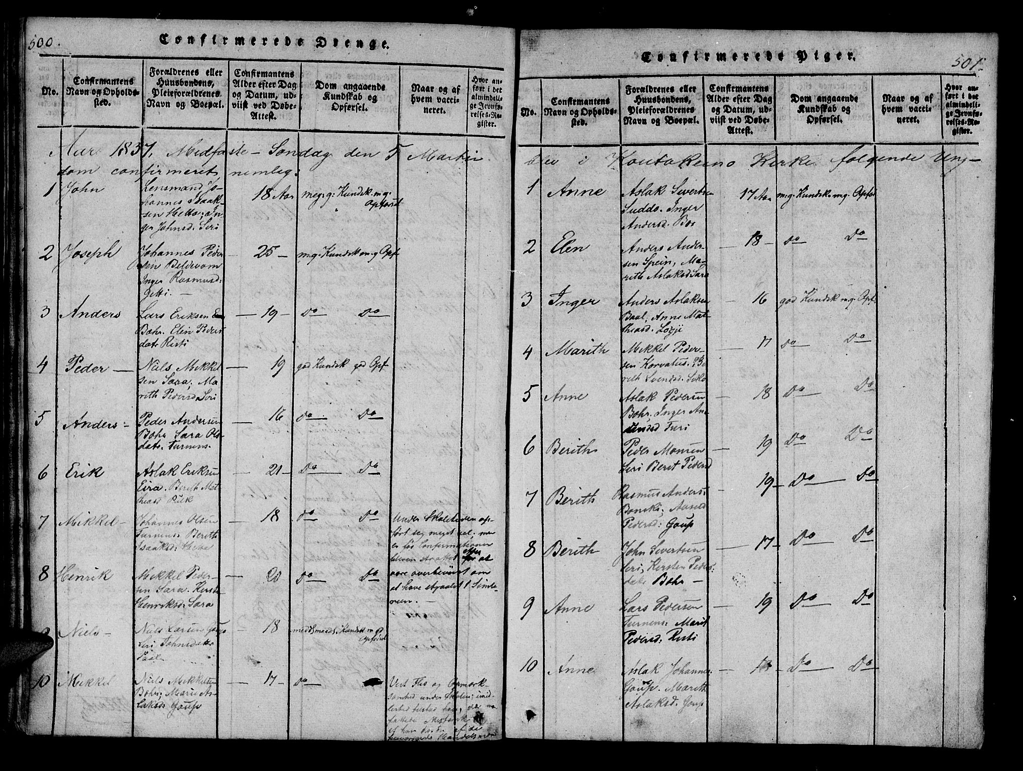 Kistrand/Porsanger sokneprestembete, AV/SATØ-S-1351/H/Ha/L0010.kirke: Parish register (official) no. 10, 1821-1842, p. 500-501