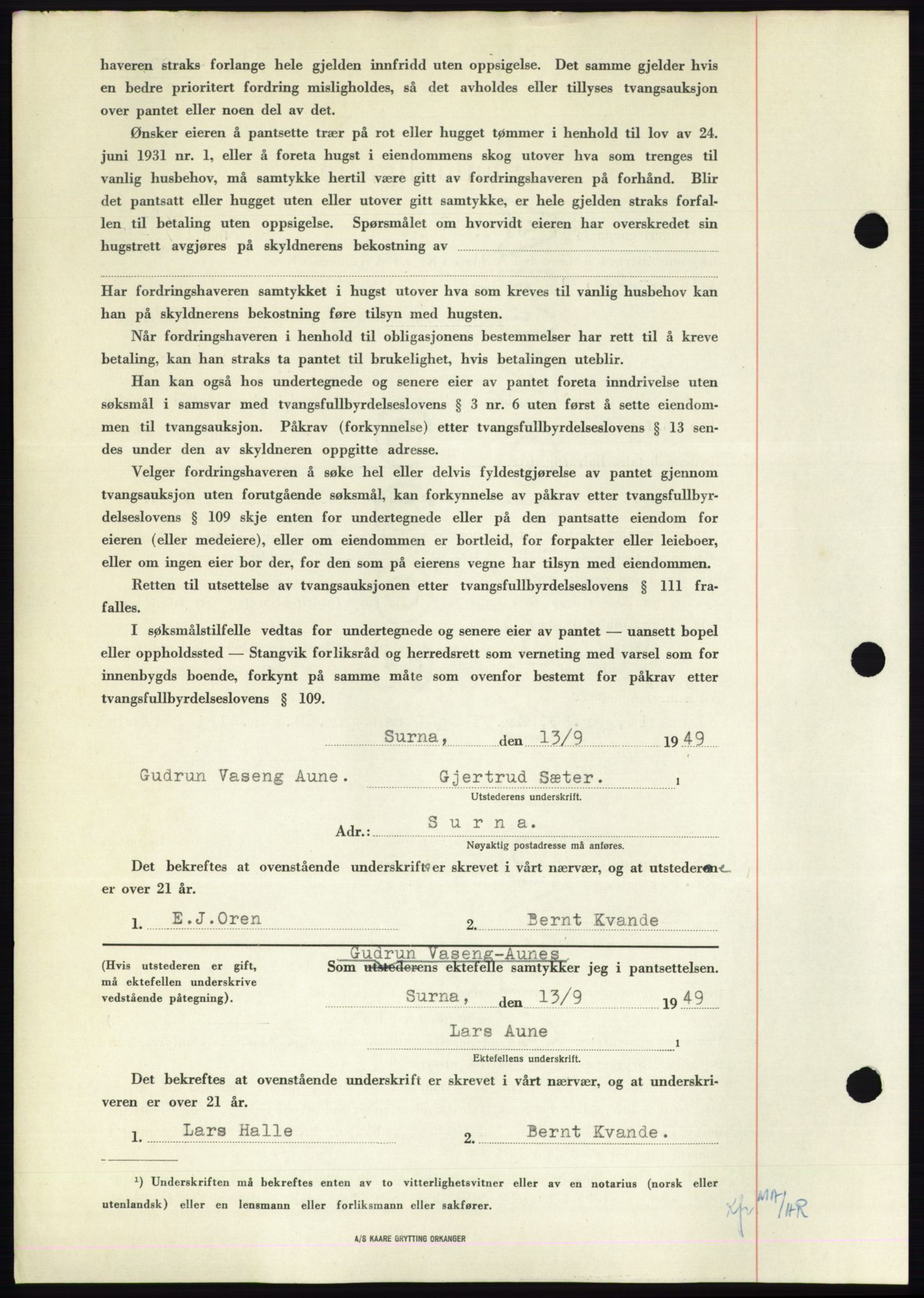 Nordmøre sorenskriveri, AV/SAT-A-4132/1/2/2Ca: Mortgage book no. B102, 1949-1949, Diary no: : 2635/1949