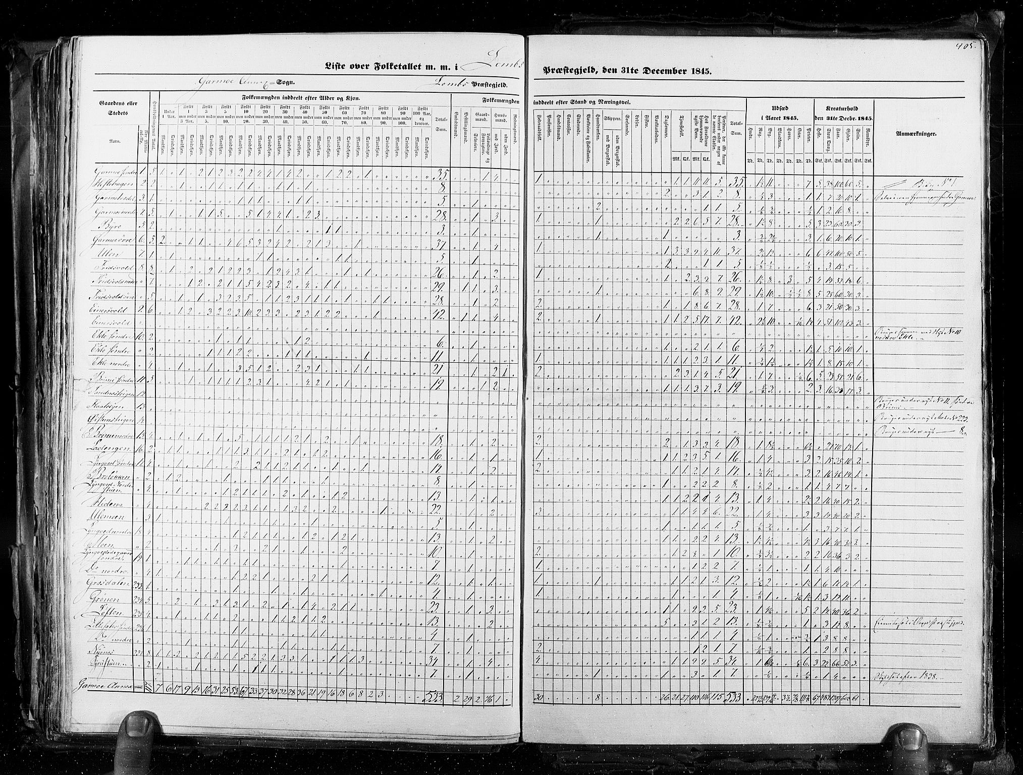 RA, Census 1845, vol. 3: Hedemarken amt og Kristians amt, 1845, p. 405