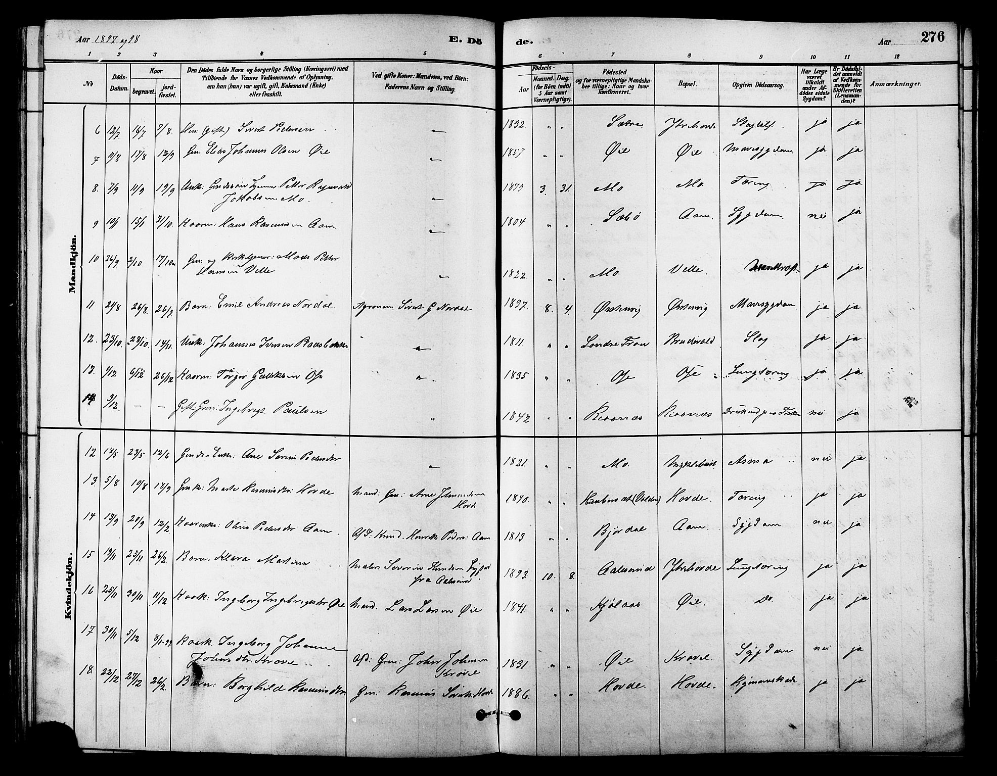 Ministerialprotokoller, klokkerbøker og fødselsregistre - Møre og Romsdal, AV/SAT-A-1454/513/L0189: Parish register (copy) no. 513C03, 1883-1904, p. 276