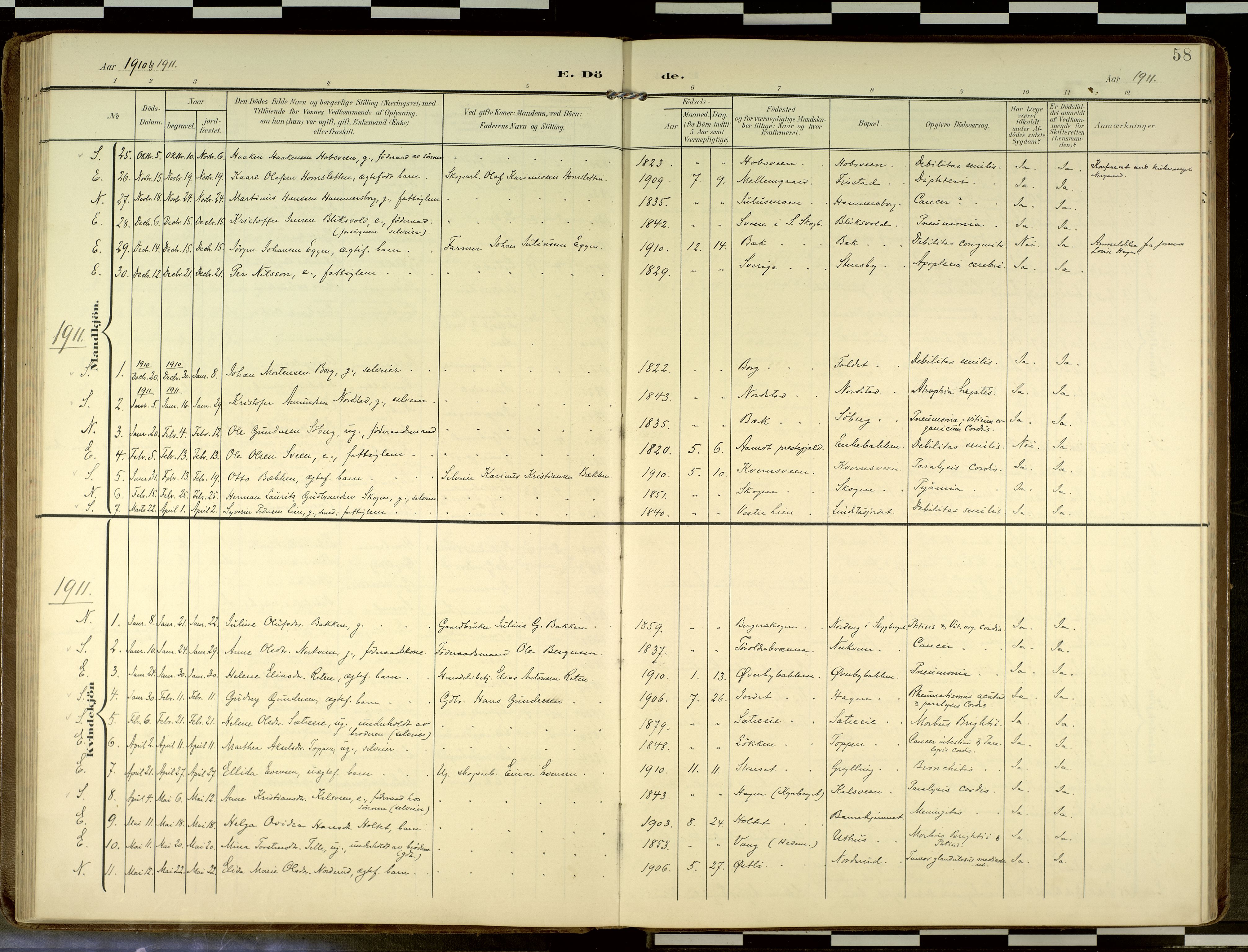 Elverum prestekontor, AV/SAH-PREST-044/H/Ha/Haa/L0019: Parish register (official) no. 19, 1903-1926, p. 58