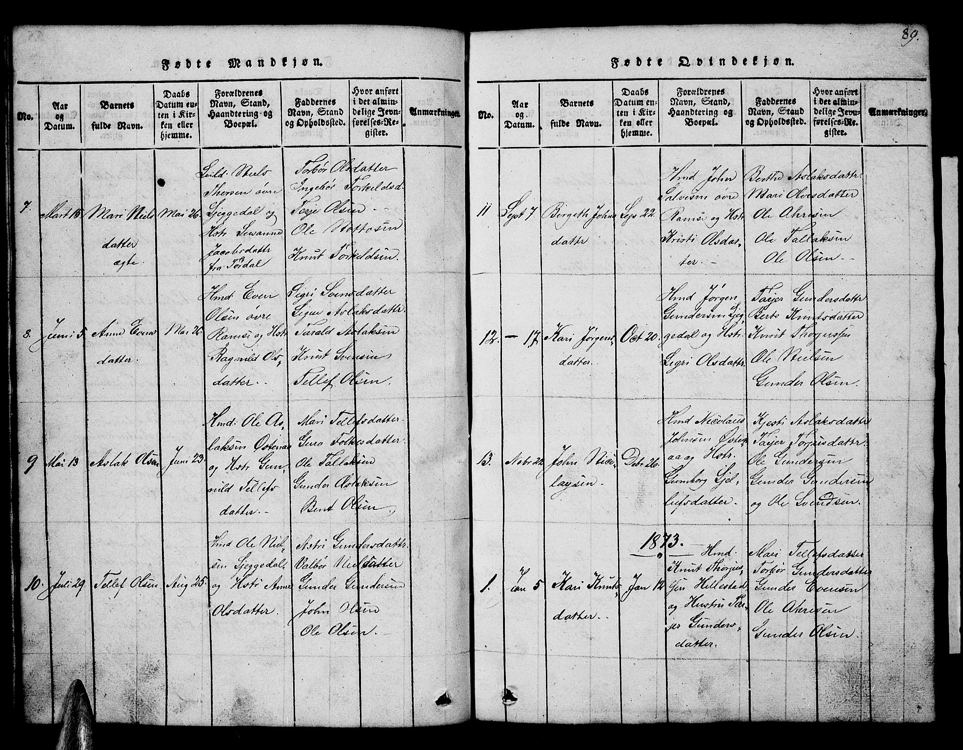 Åmli sokneprestkontor, AV/SAK-1111-0050/F/Fb/Fbb/L0001: Parish register (copy) no. B 1, 1816-1889, p. 89