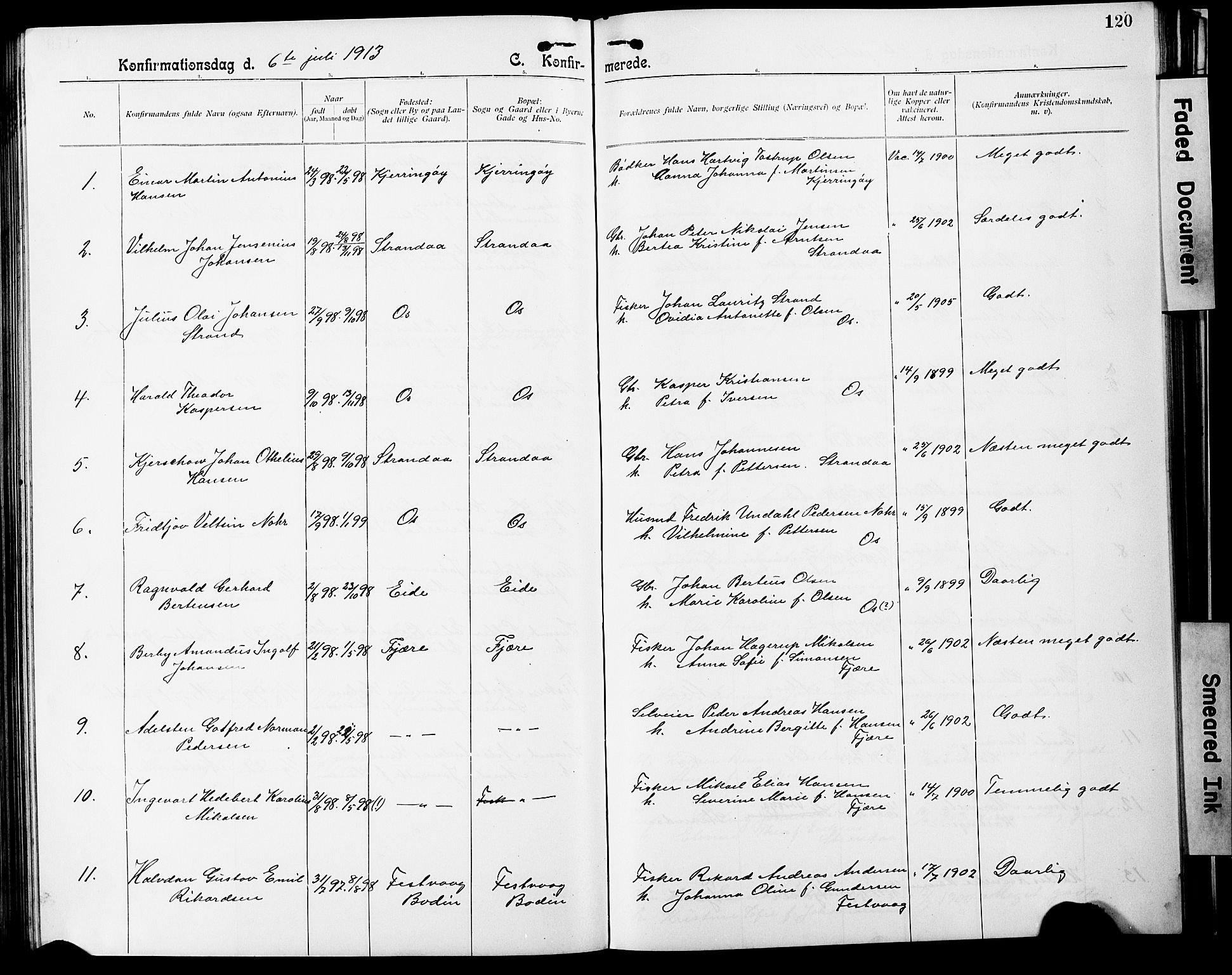Ministerialprotokoller, klokkerbøker og fødselsregistre - Nordland, SAT/A-1459/803/L0077: Parish register (copy) no. 803C04, 1897-1930, p. 120