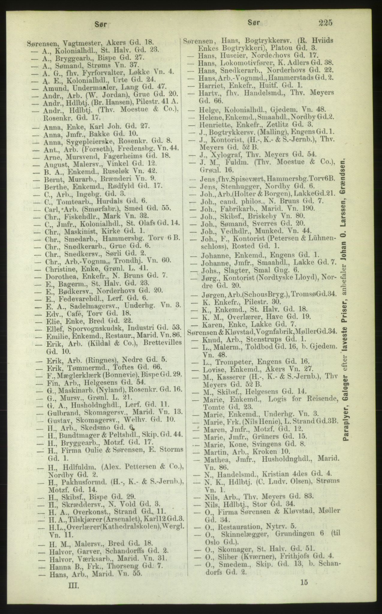 Kristiania/Oslo adressebok, PUBL/-, 1882, p. 225