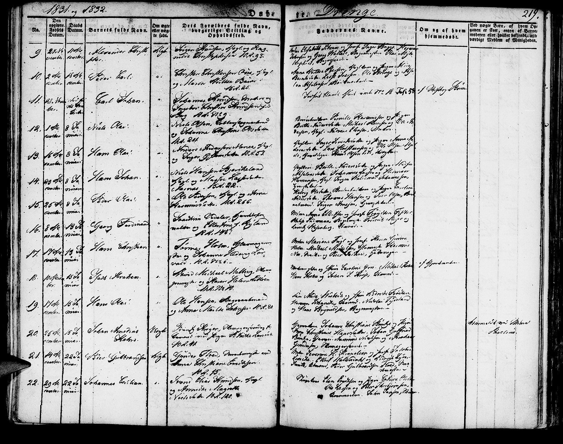 Domkirken sokneprestembete, SAB/A-74801/H/Haa/L0012: Parish register (official) no. A 12, 1821-1840, p. 219