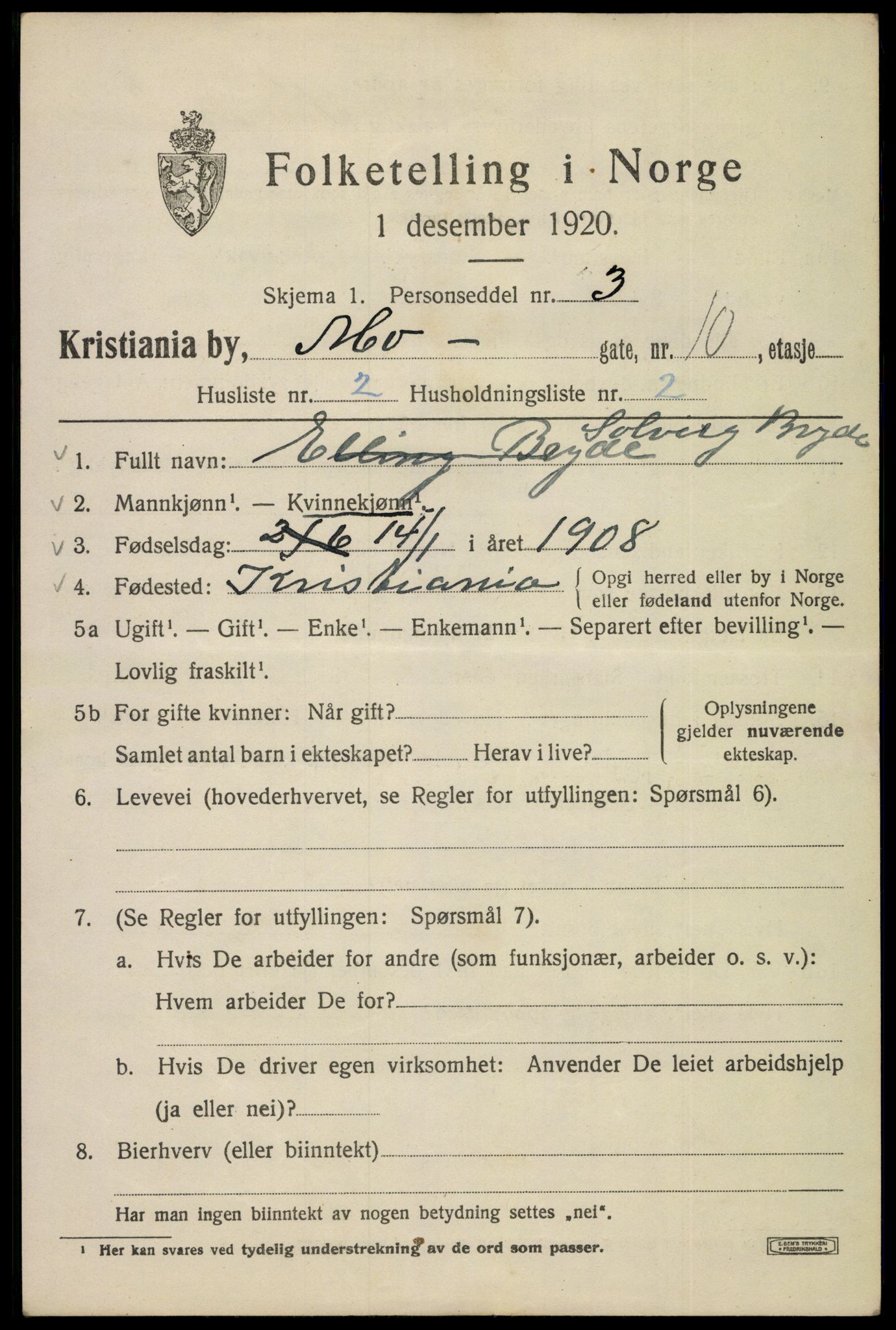 SAO, 1920 census for Kristiania, 1920, p. 395437