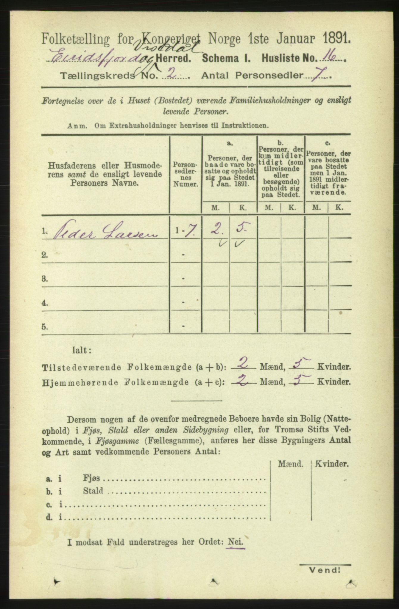 RA, 1891 census for 1542 Eresfjord og Vistdal, 1891, p. 324